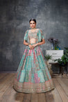 wedding, wedding outfit, lehenga, lehenga with jacket, aqua blue, brides, bridesmaids, blouse, indian outfit, indian wear, traditional, sharara, ethnic wear, printed lehenga, lehengreen lehenga, flared sleeves choli, lehenga set, Bridal