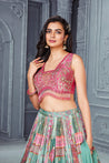 wedding, wedding outfit, lehenga, lehenga with jacket, aqua blue, brides, bridesmaids, blouse, indian outfit, indian wear, traditional, sharara, ethnic wear, printed lehenga, lehenga, pink lehenga, flared sleeves choli, lehenga set, Bridal, lehenga set