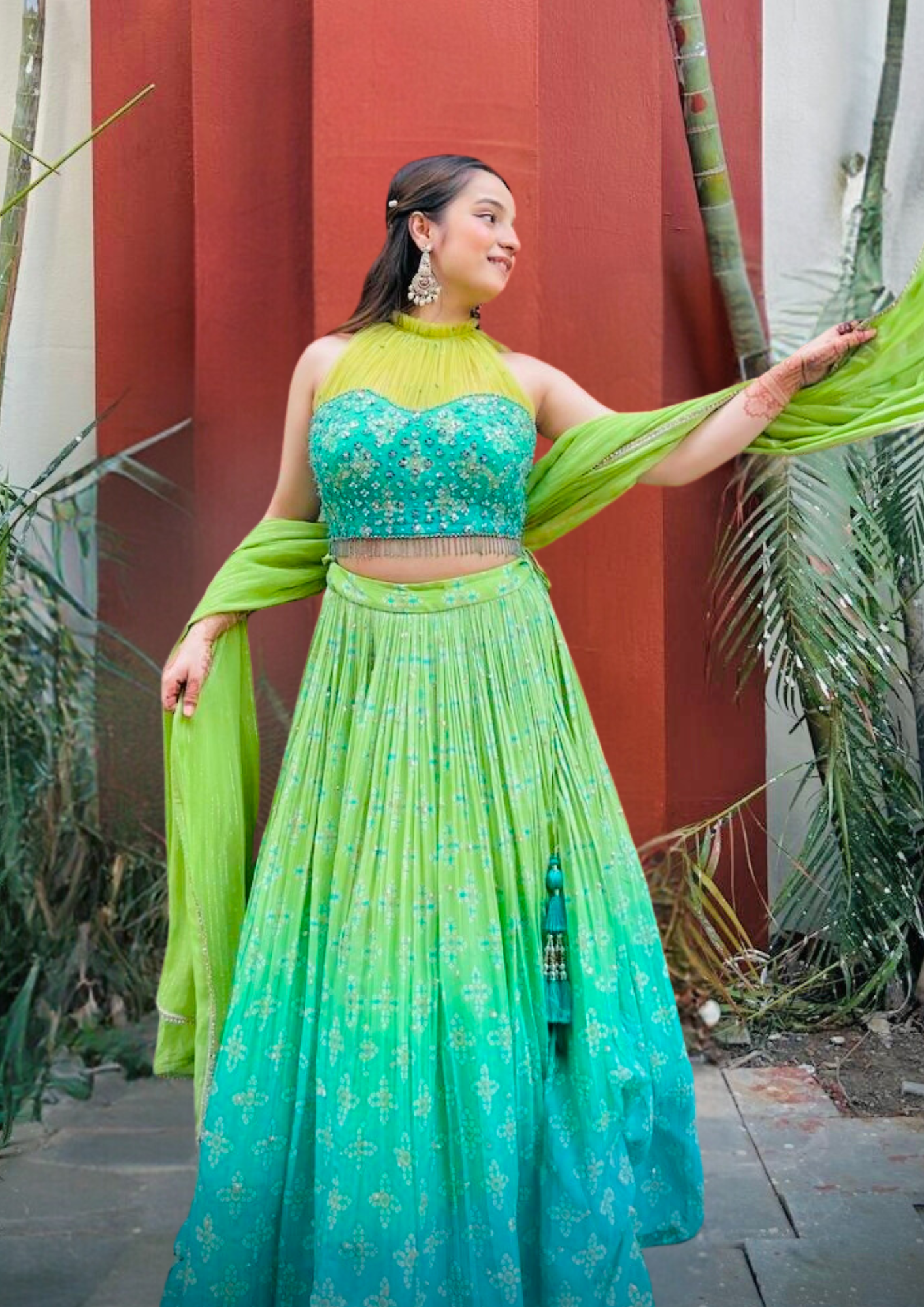 Emerald Green Fusion Lehenga