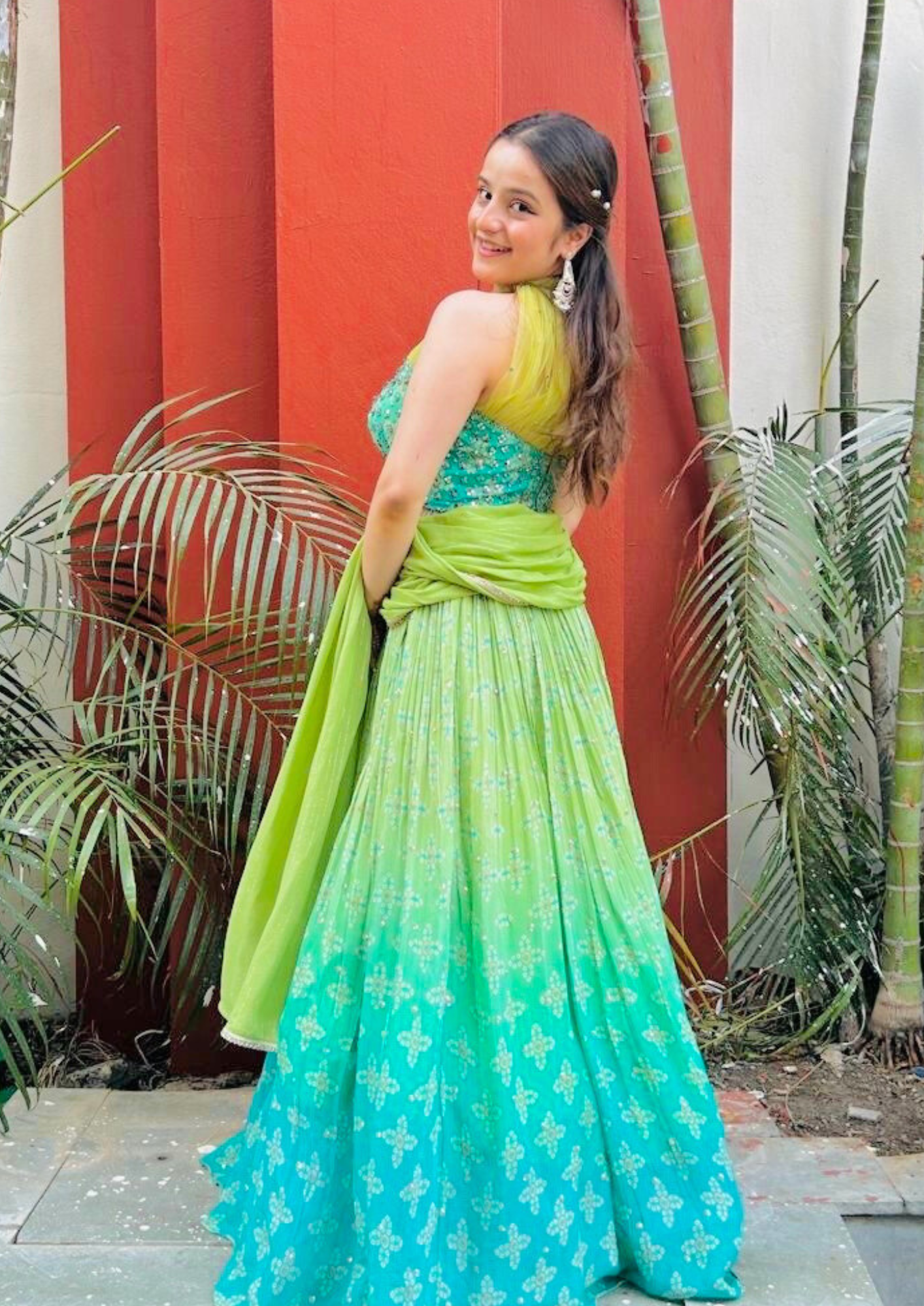 Emerald Green Fusion Lehenga