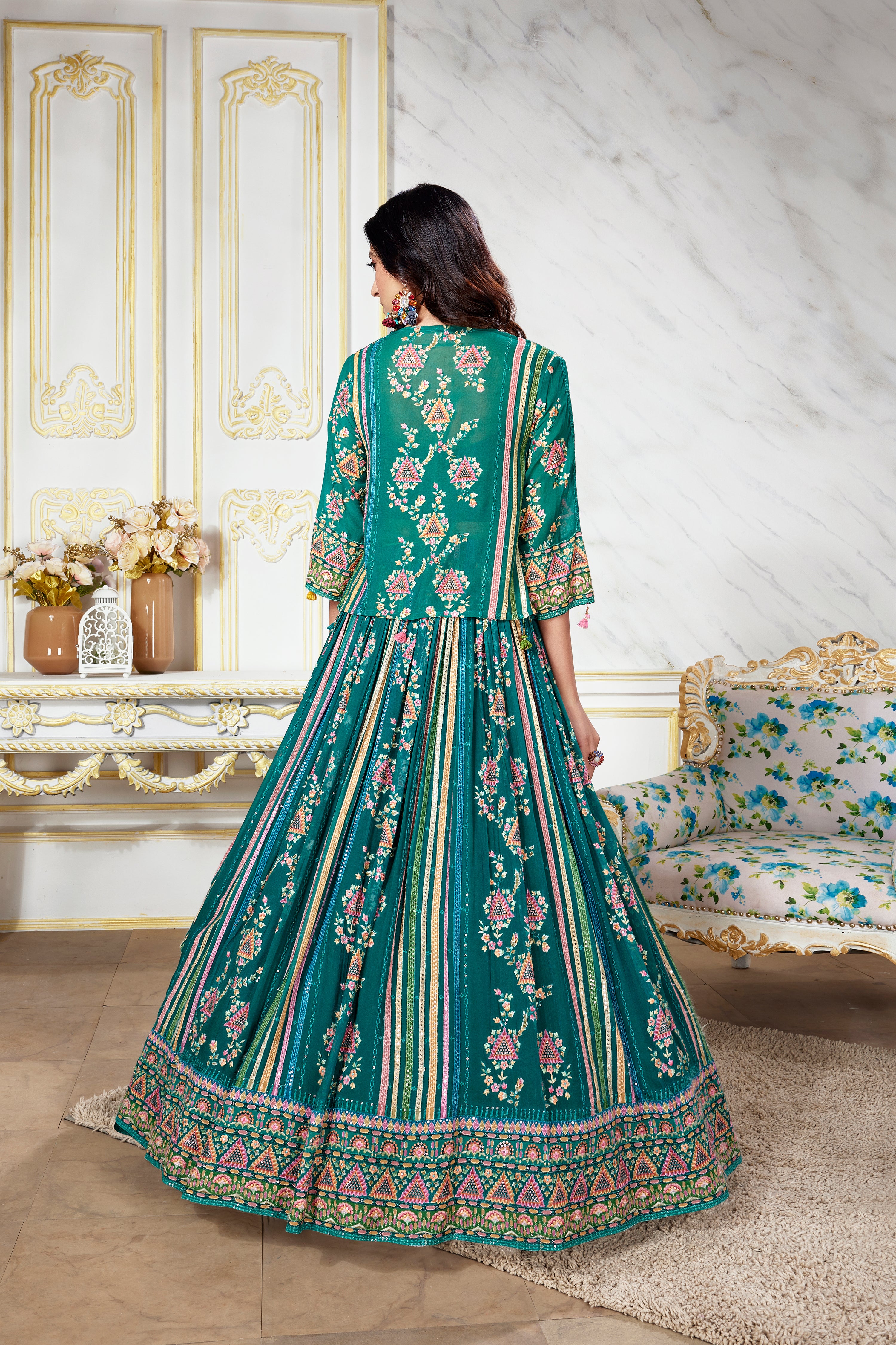 wedding, wedding outfit, lehenga, lehenga with jacket, aqua blue, brides, bridesmaids, blouse, indian outfit, indian wear, traditional, sharara, ethnic wear, printed lehenga, lehenga choli, lehenga set, Brida