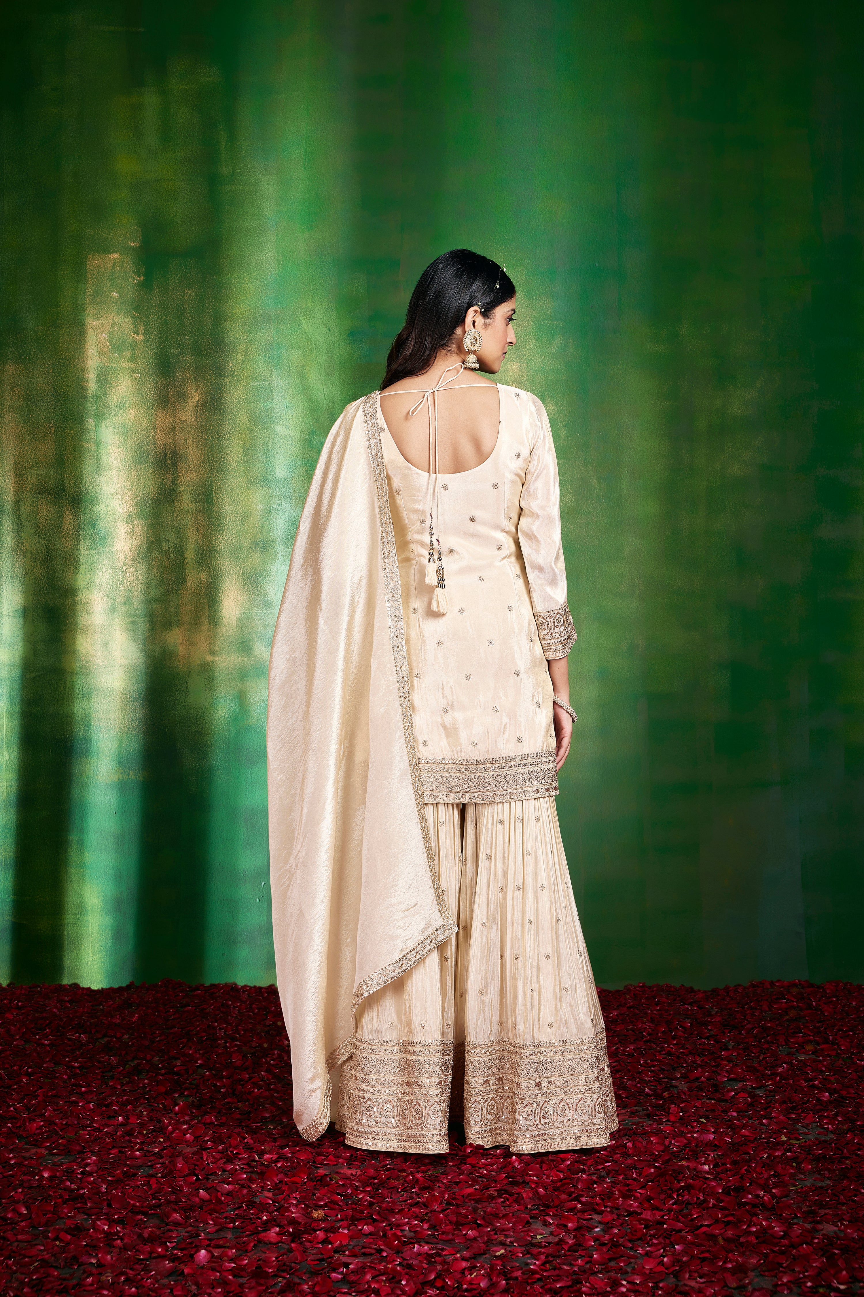 wedding, wedding outfit, brides, bridesmaids, blouse, indian outfit, indian wear, traditional, Fusion Outfit, Indo-Western Ensemble, Sharara Suit, Ethnic Fusion Attire, Contemporary Sharara, Indo-Fusion Dress, ivory , cream , ivory sharara Modern Ethnic Wear Indian-Inspired Jumpsuit Fusion Palazzo Set, Ethnic Dhoti Pants