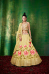 wedding, wedding outfit, lehenga, lehenga with jacket, yellow, brides, bridesmaids, blouse, indian outfit, indian wear, traditional, sharara, ethnic wear, printed lehenga, lehenga, yellow lehenga, flared sleeves choli, lehenga set, Bridal, lehenga set, floral