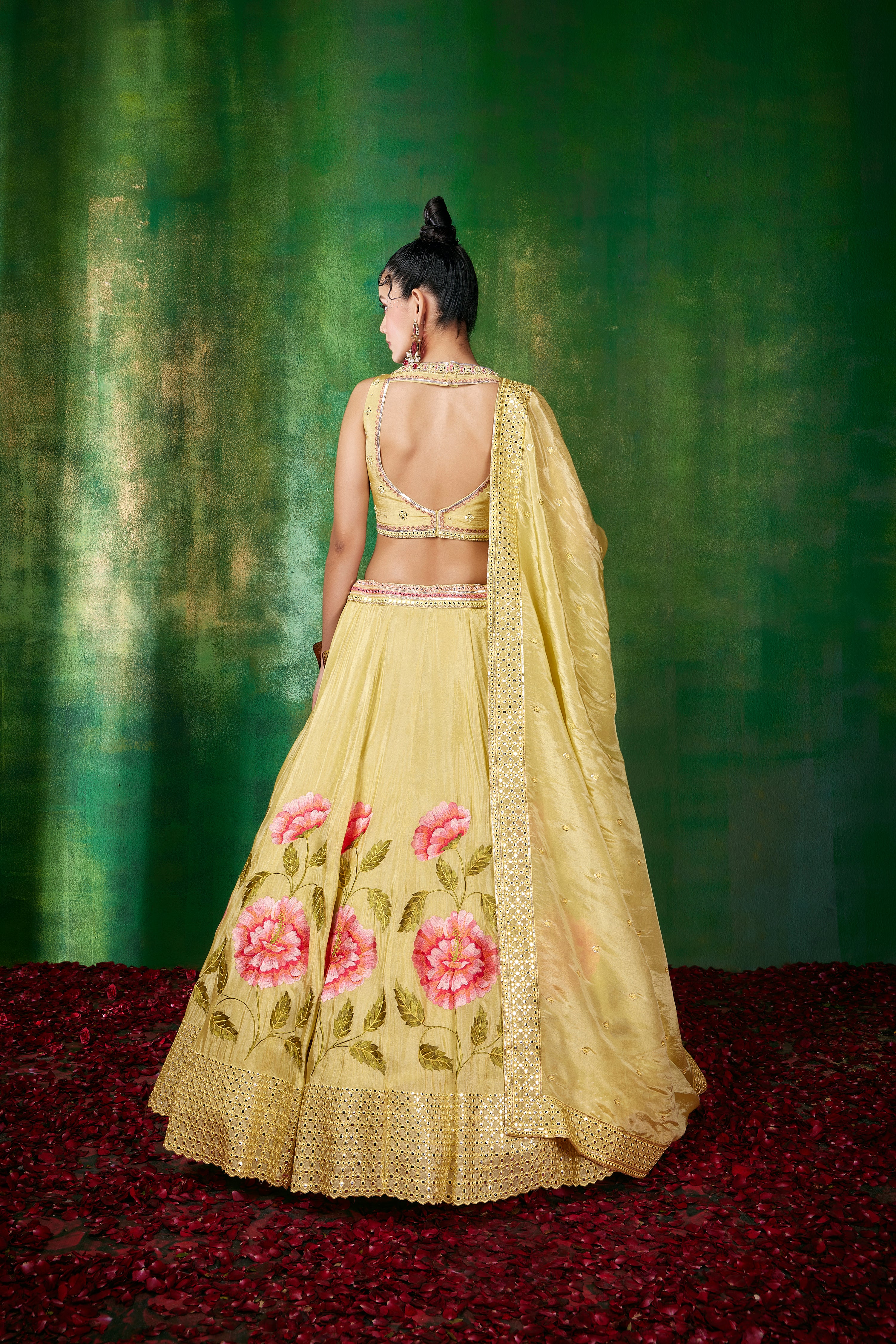 wedding, wedding outfit, lehenga, lehenga with jacket, yellow, brides, bridesmaids, blouse, indian outfit, indian wear, traditional, sharara, ethnic wear, printed lehenga, lehenga, yellow lehenga, flared sleeves choli, lehenga set, Bridal, lehenga set, floral