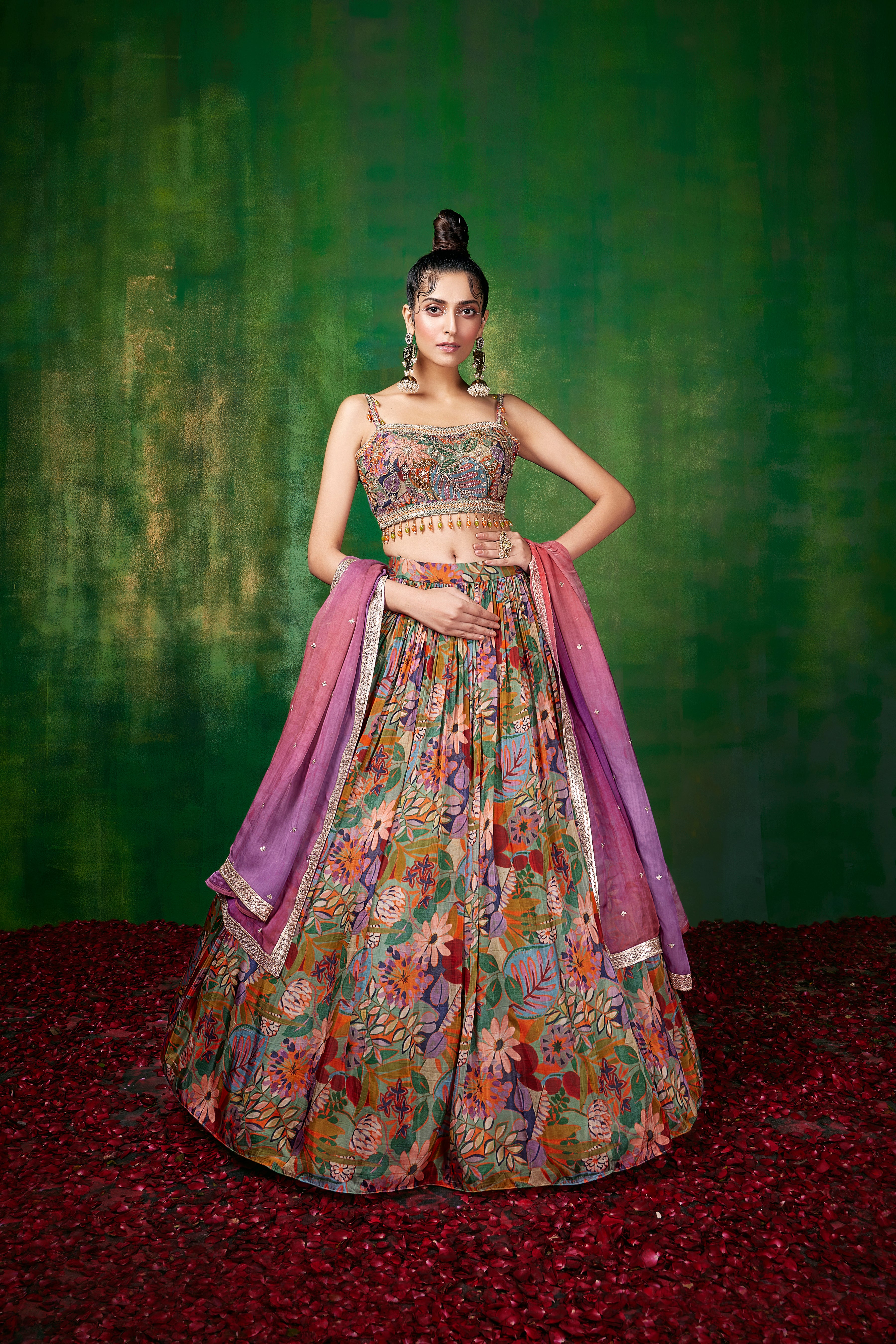 wedding, wedding outfit, lehenga, lehenga with jacket, brides, bridesmaids, blouse, indian outfit, indian wear, traditional, sharara, ethnic wear, printed lehenga, lehenga, Purple lehenga, flared sleeves choli, lehenga set, Bridal, lehenga set, floral