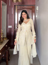 wedding, wedding outfit, brides, bridesmaids, blouse, indian outfit, indian wear, traditional, Fusion Outfit, Indo-Western Ensemble, Sharara Suit, Ethnic Fusion Attire, Contemporary Sharara, Indo-Fusion Dress, ivory , cream , ivory sharara Modern Ethnic Wear Indian-Inspired Jumpsuit Fusion Palazzo Set, Ethnic Dhoti Pants