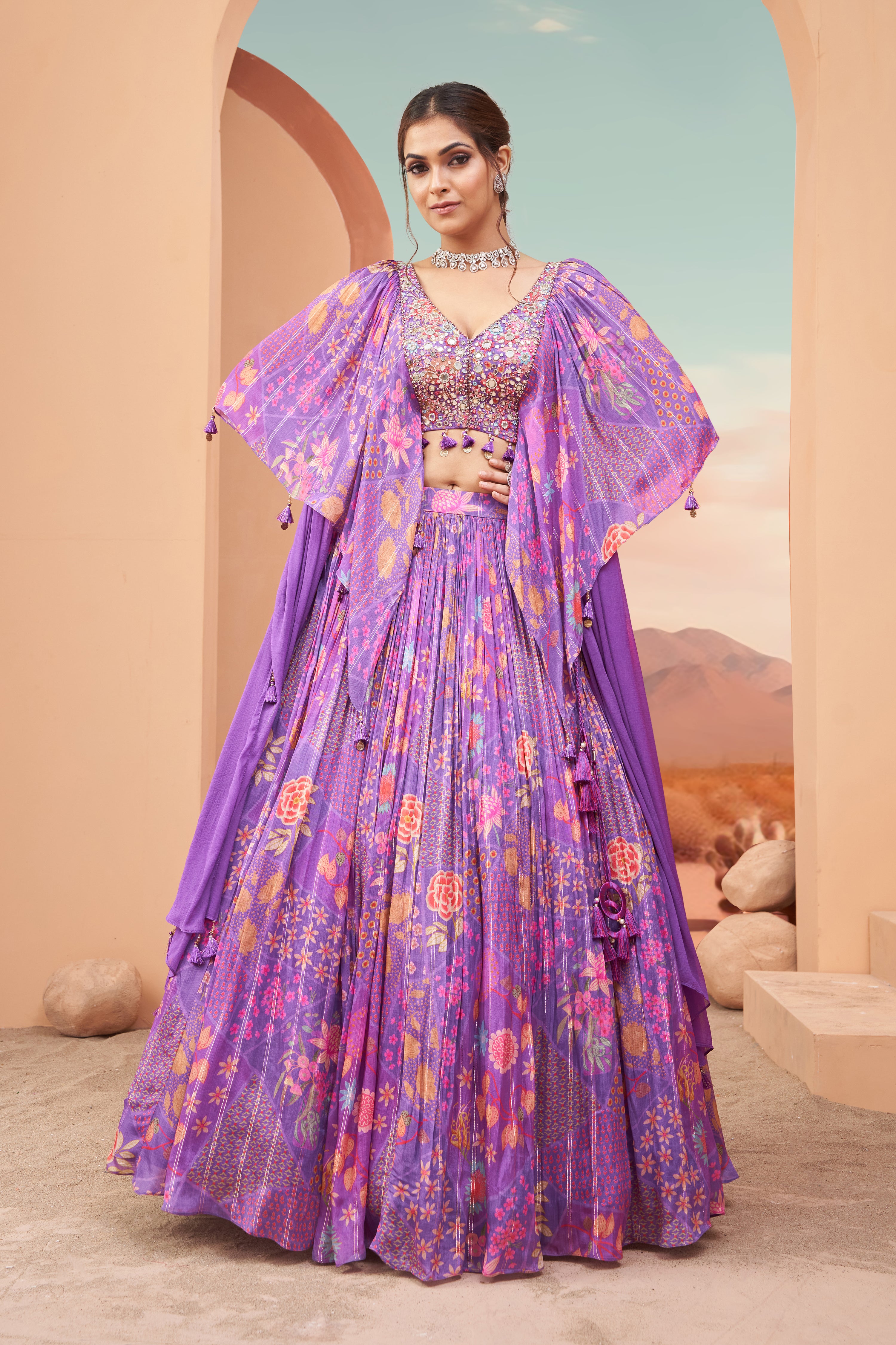 Purple Flared Lehenga