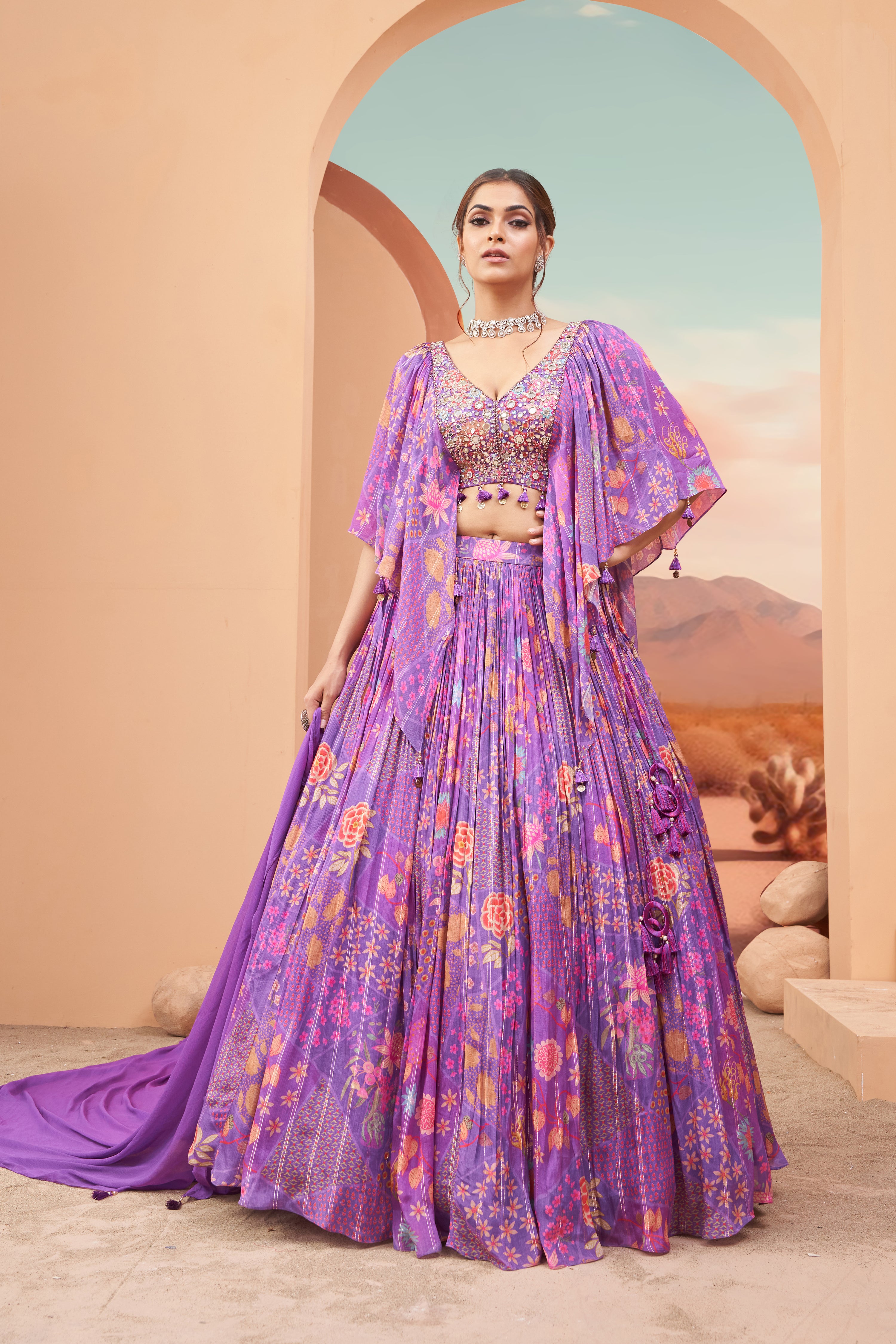 Purple Flared Lehenga