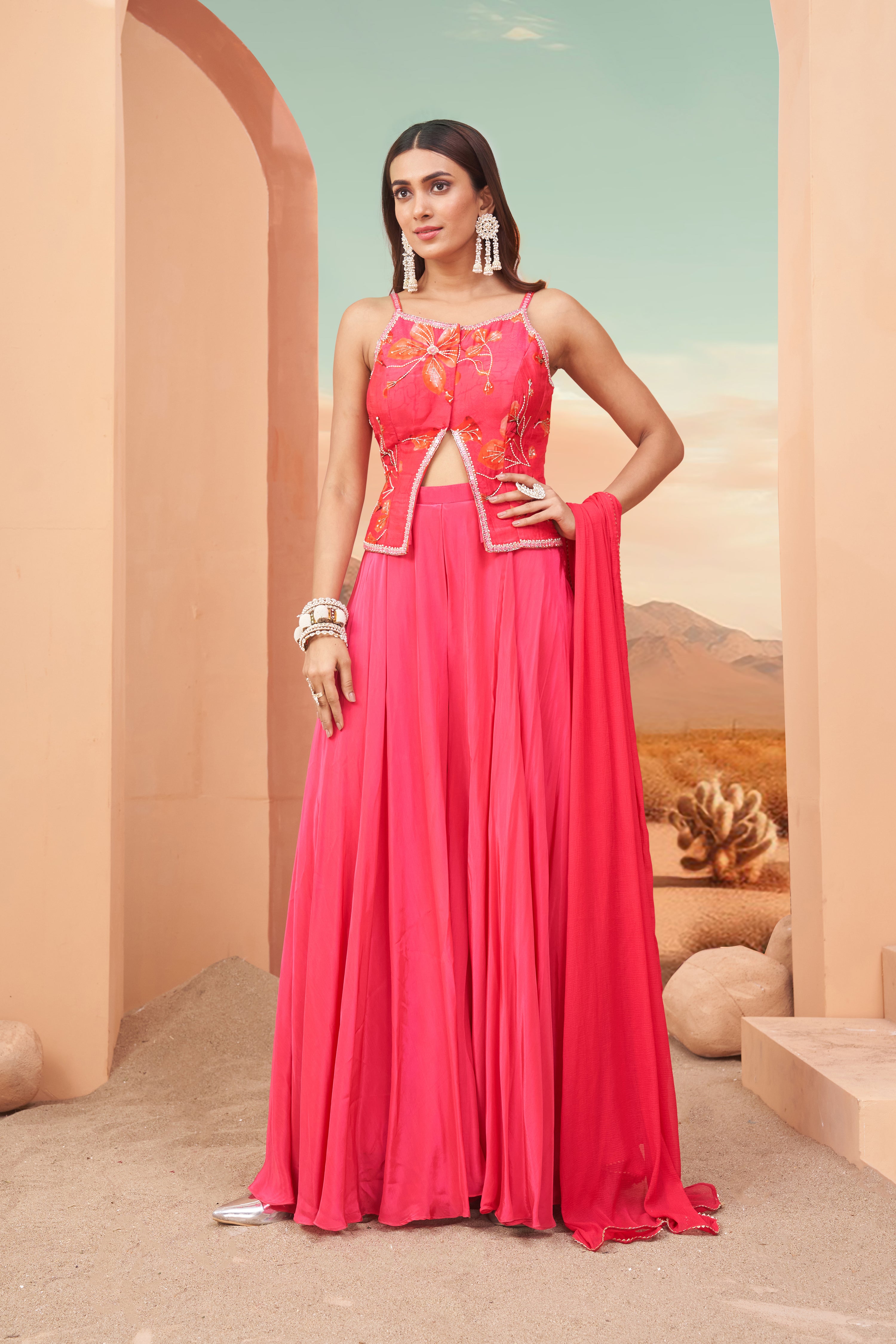 Coral Charm Sharara Set