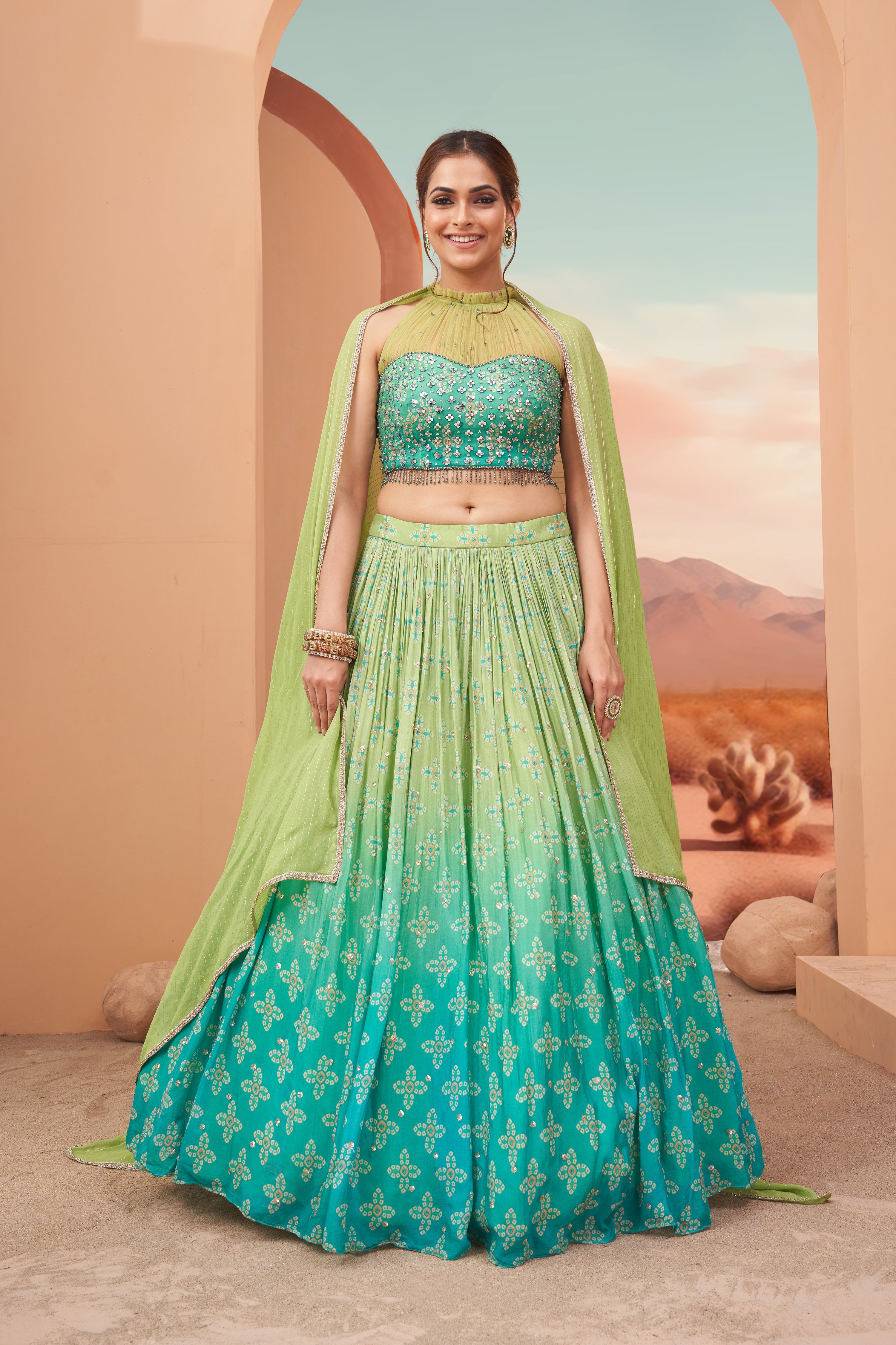 Emerald Green Fusion Lehenga