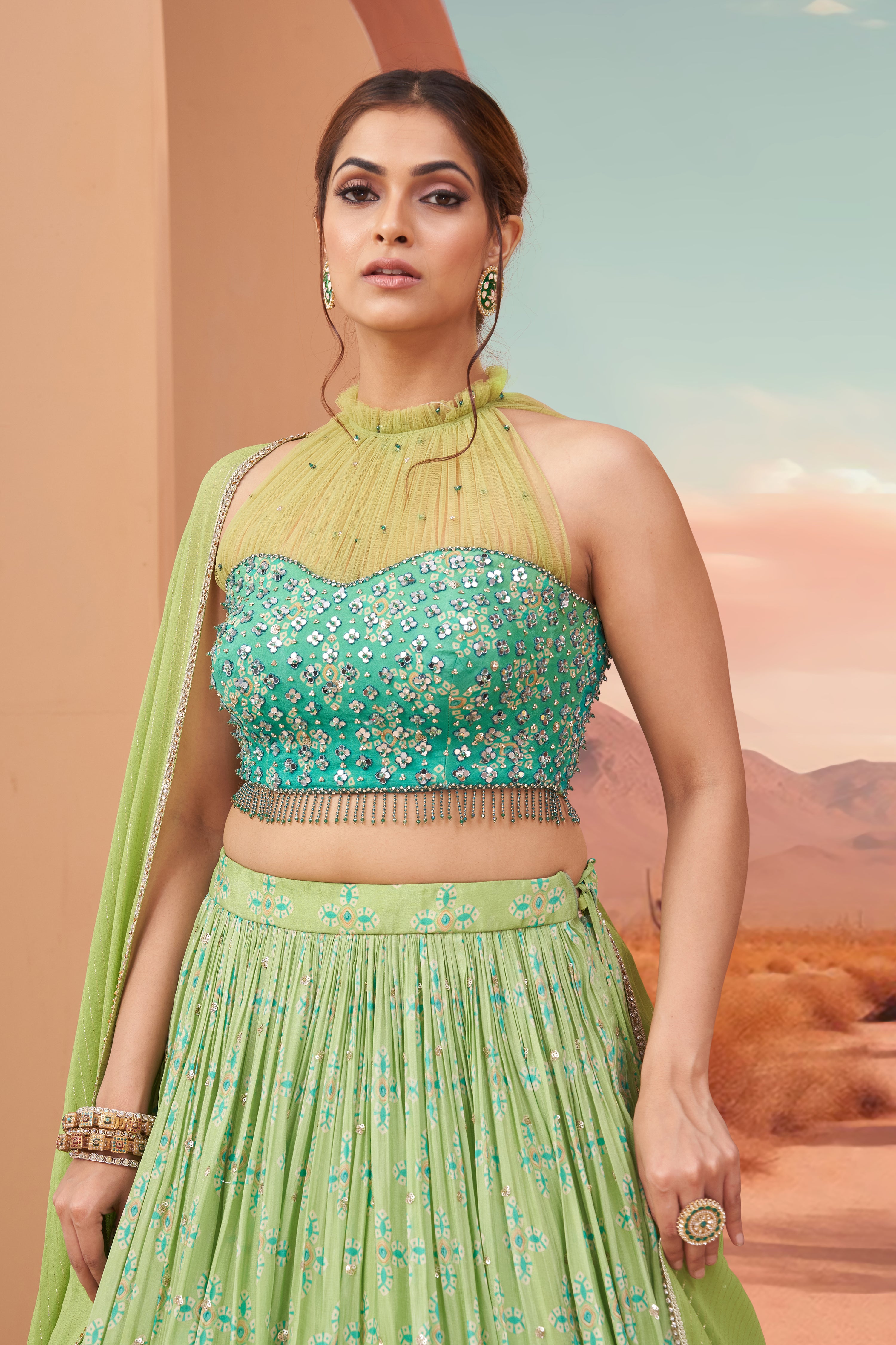 Emerald Green Fusion Lehenga