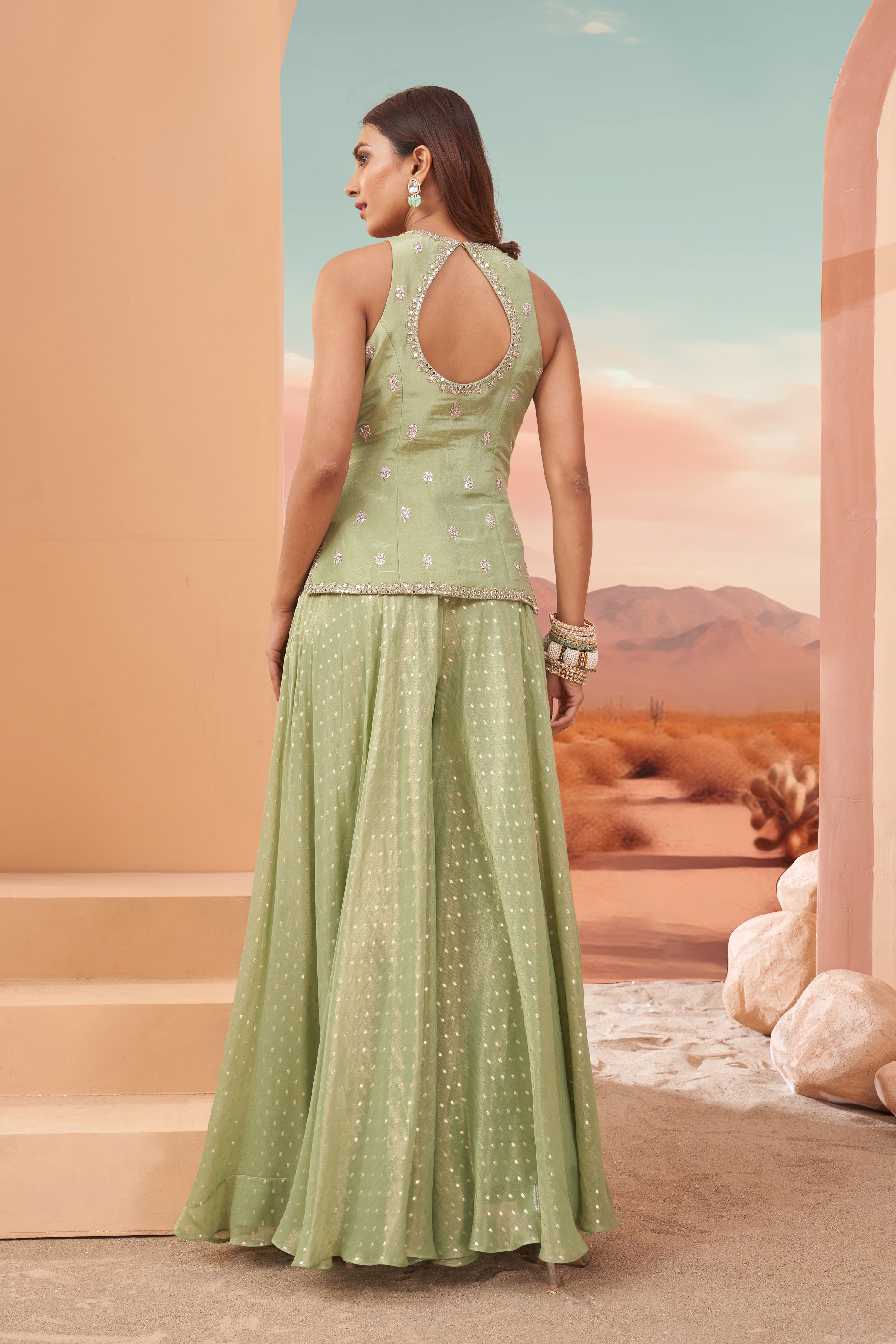 Green Fern Sharara Set