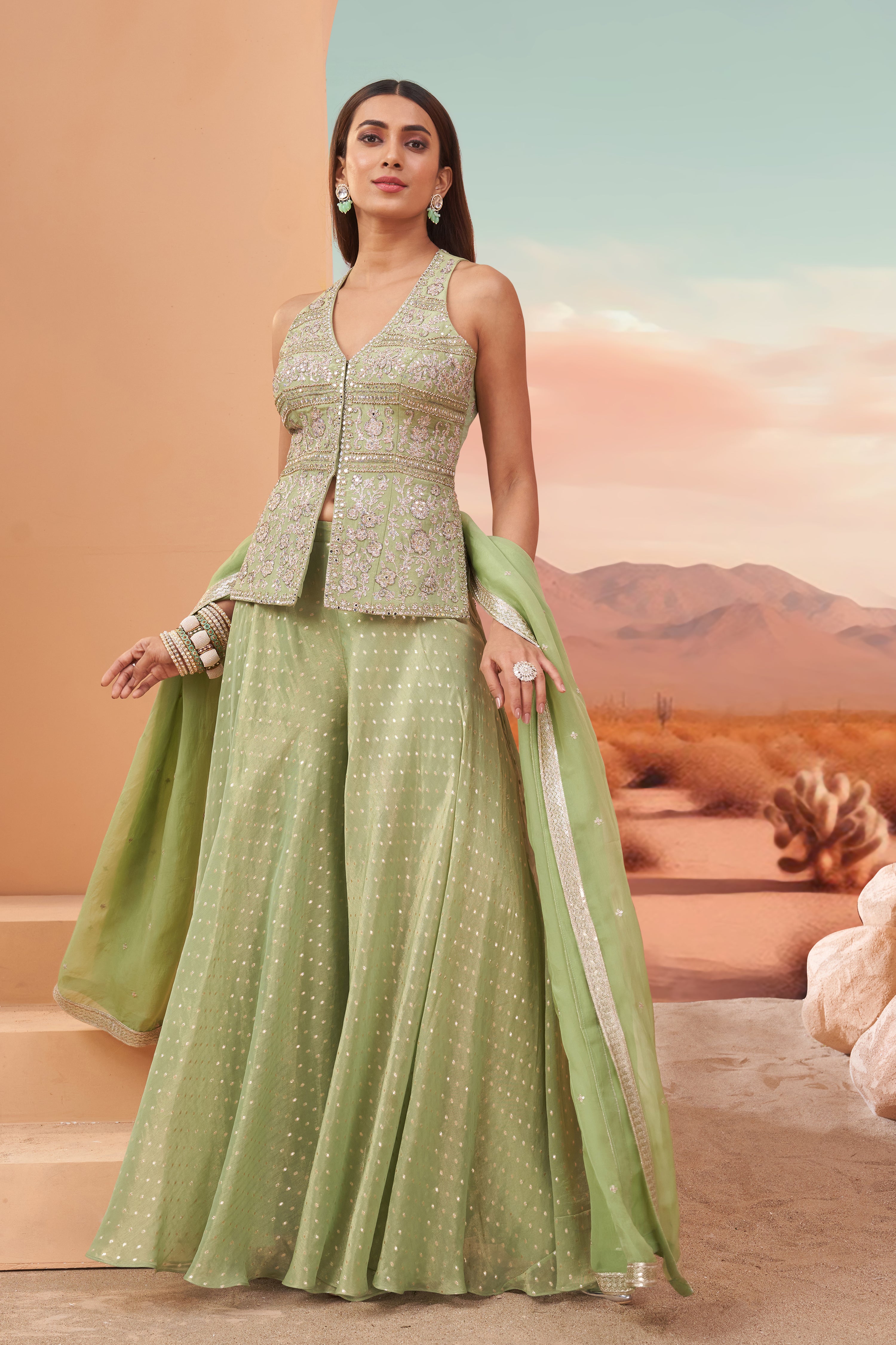 Green Fern Sharara Set