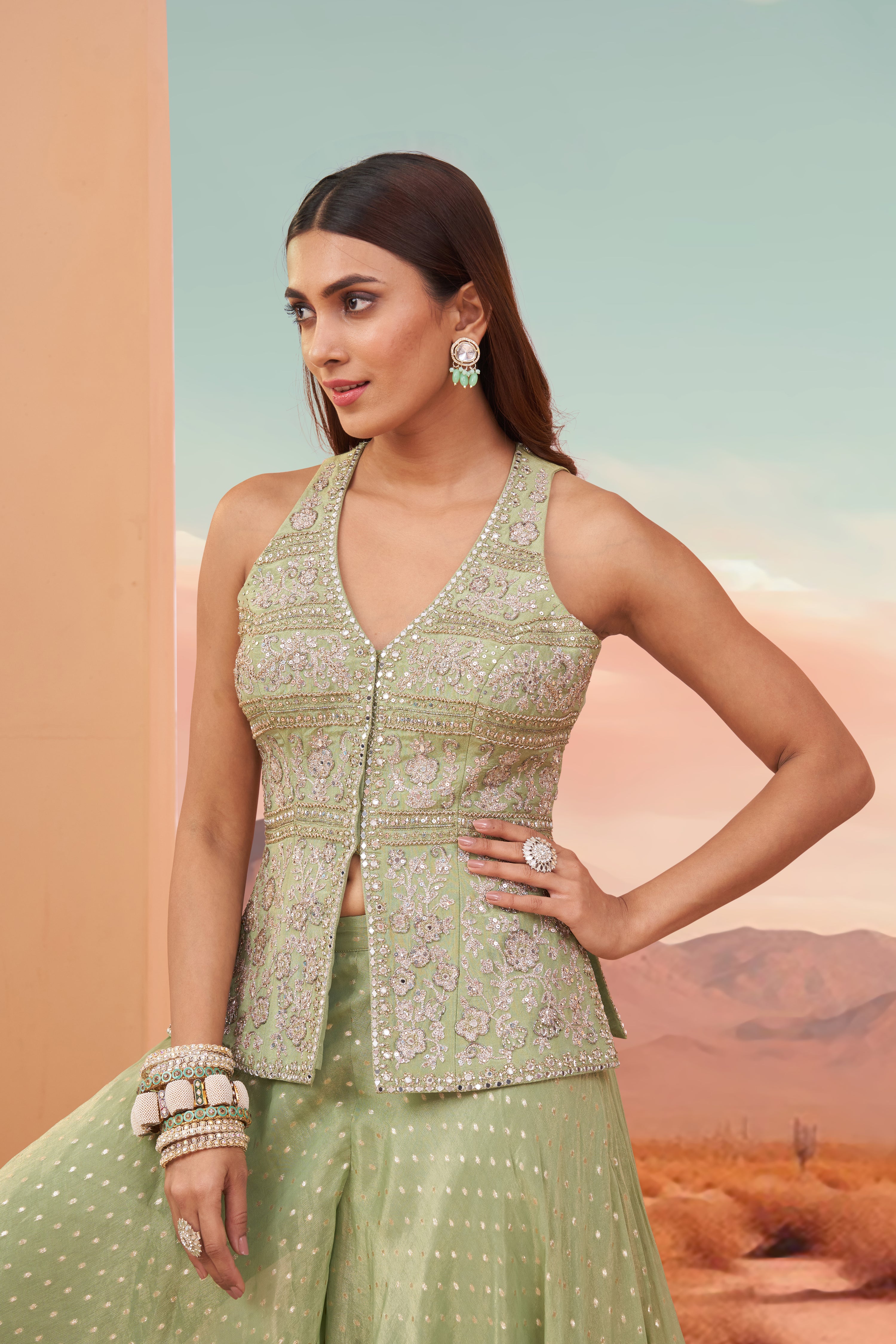 Green Fern Sharara Set