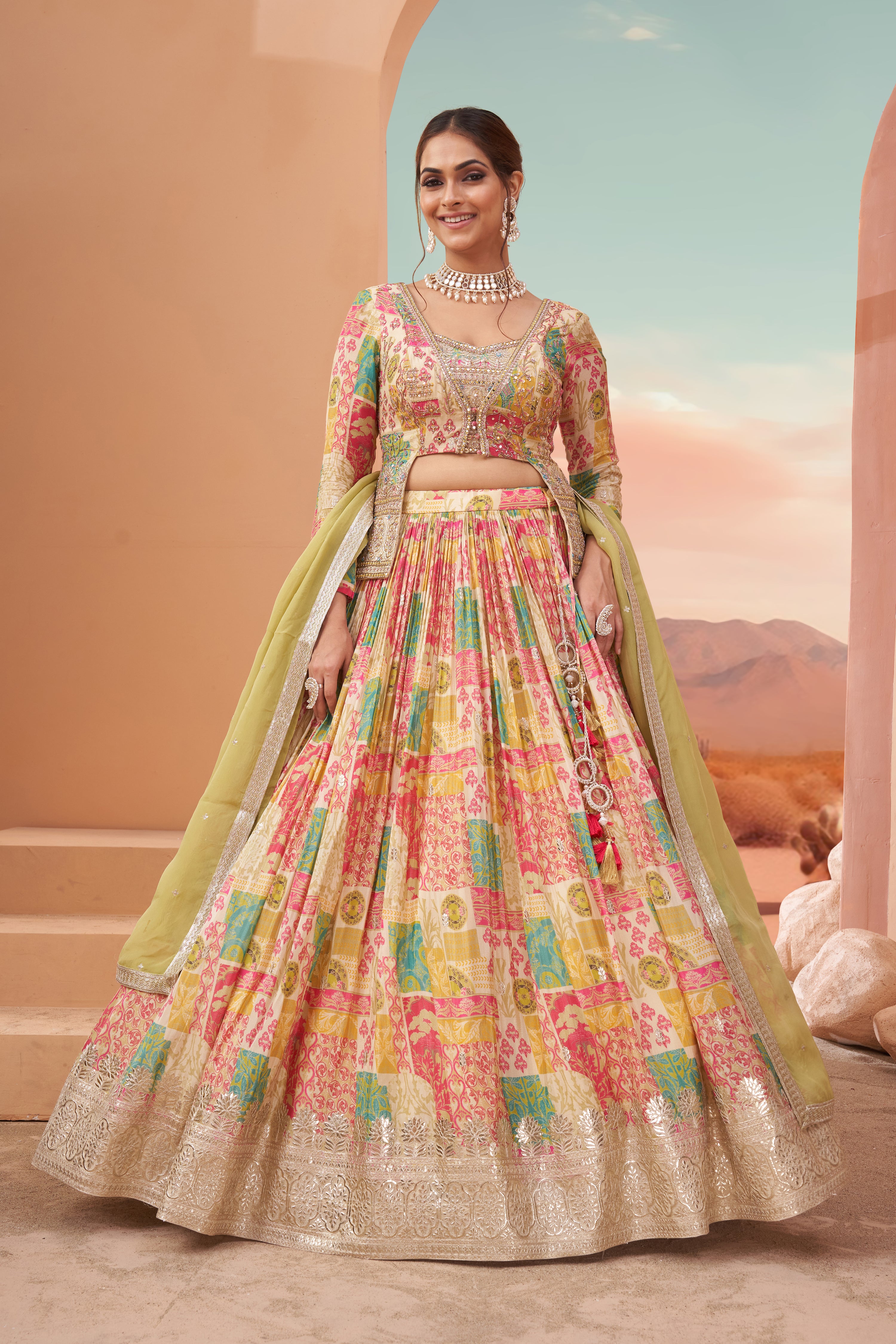 Beige Bloom Lehenga