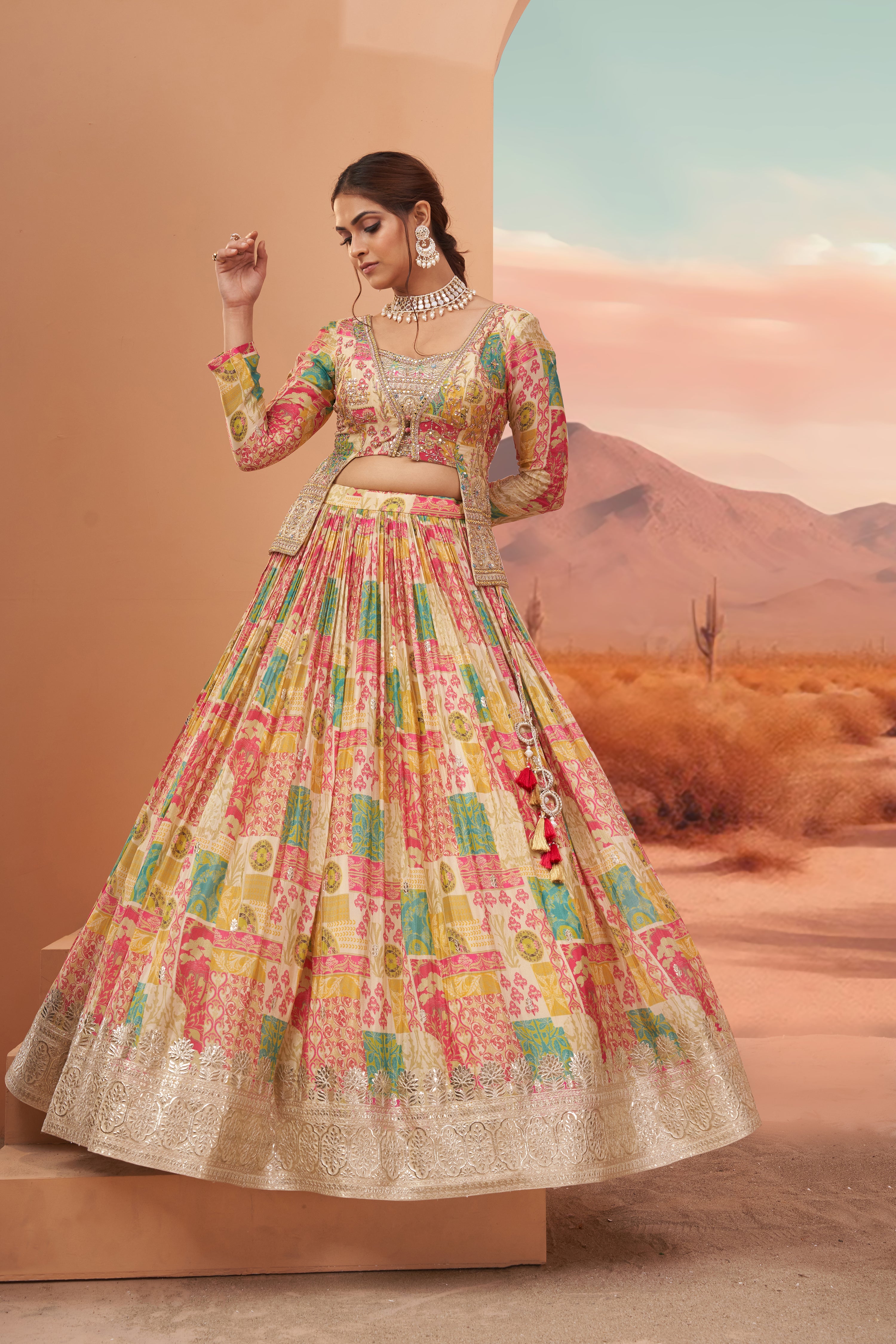 Beige Bloom Lehenga