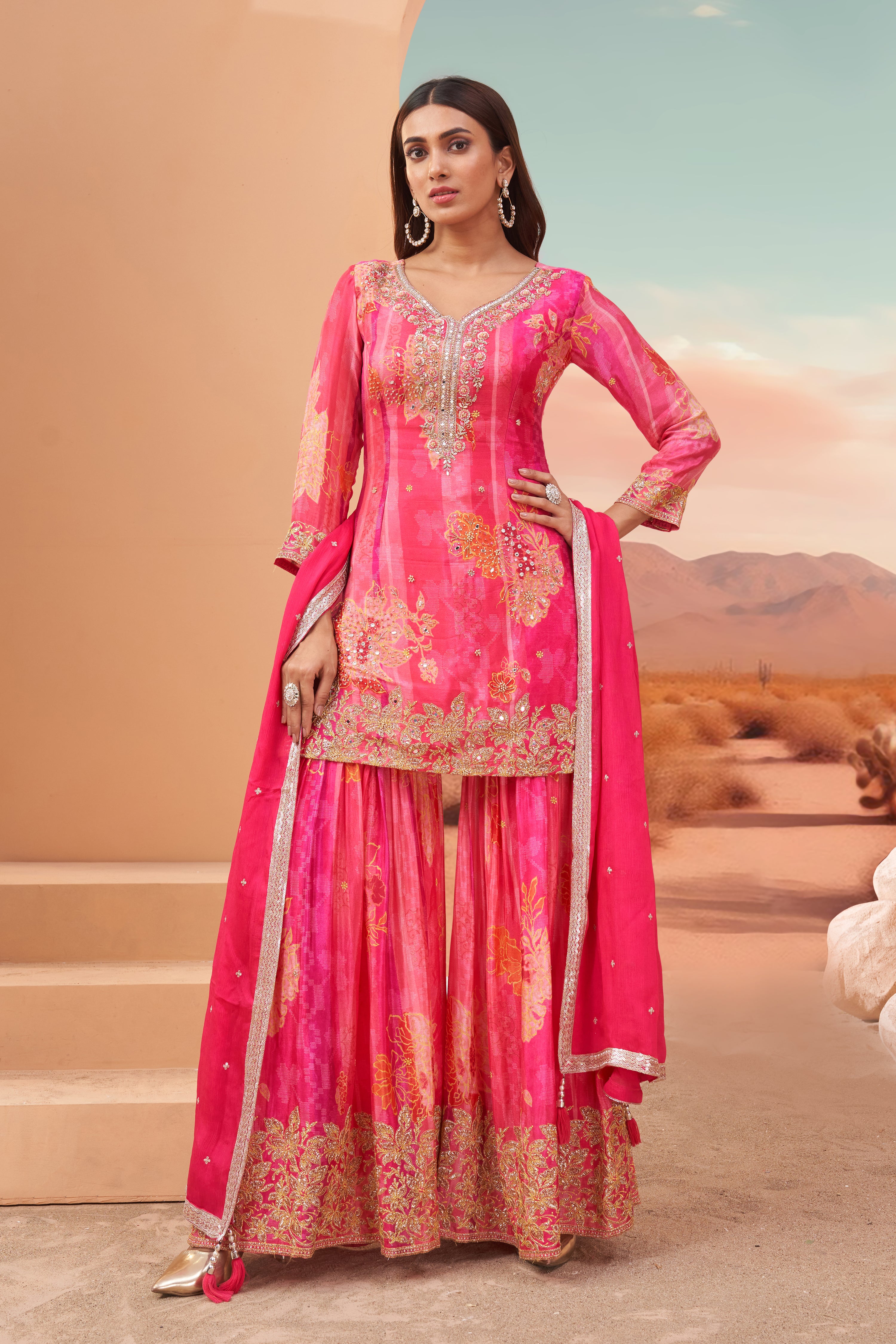 Fuchsia Fiesta Sharara Set