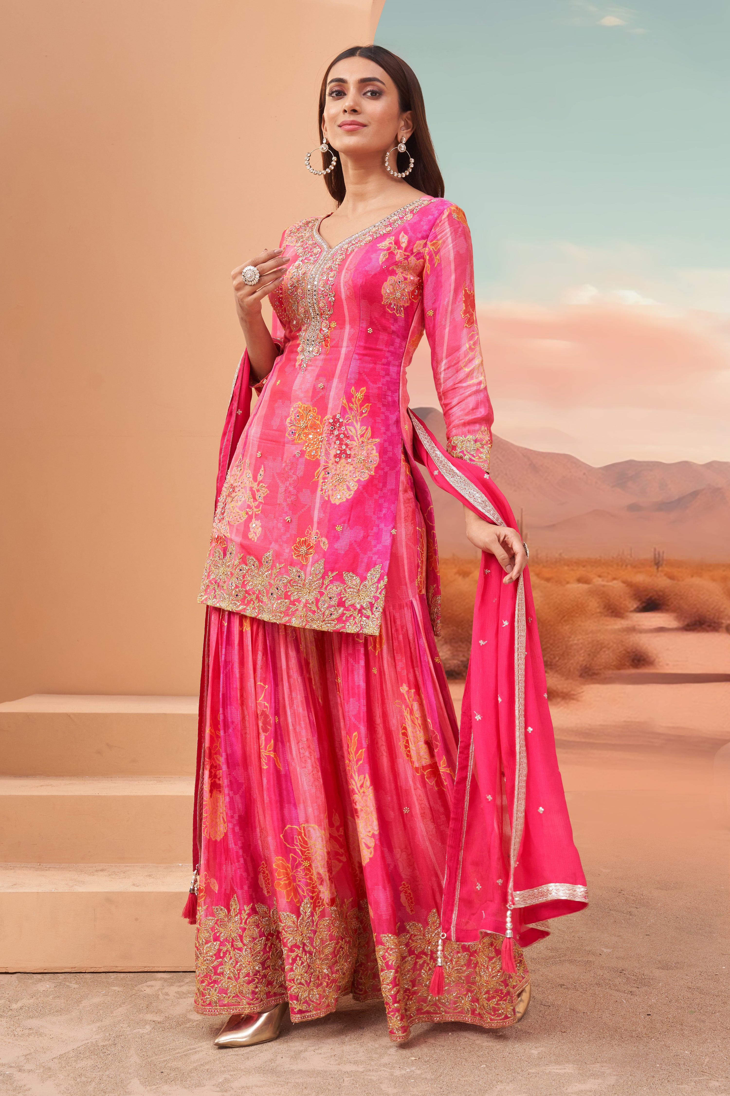 Fuchsia Fiesta Sharara Set