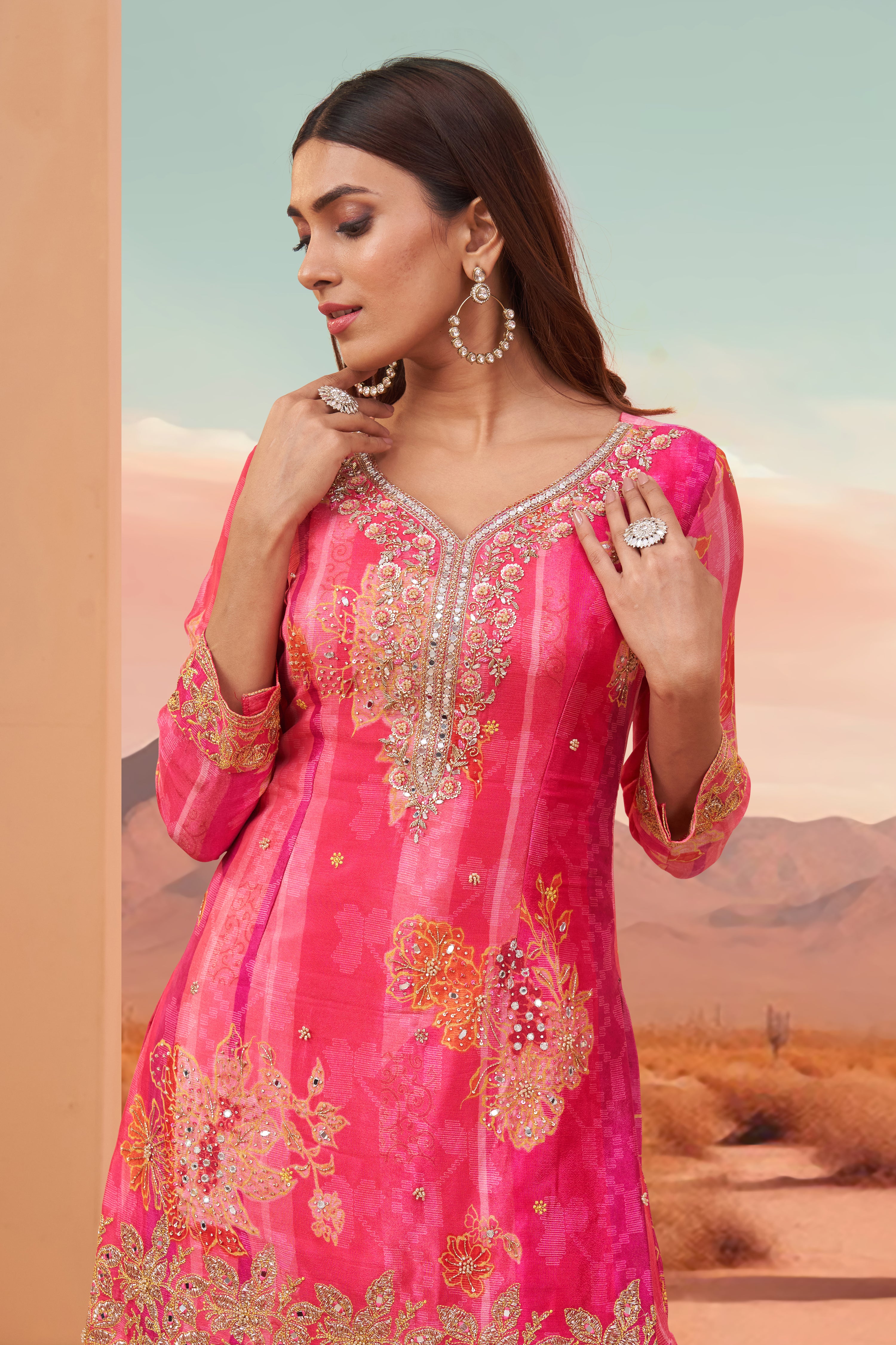 Fuchsia Fiesta Sharara Set