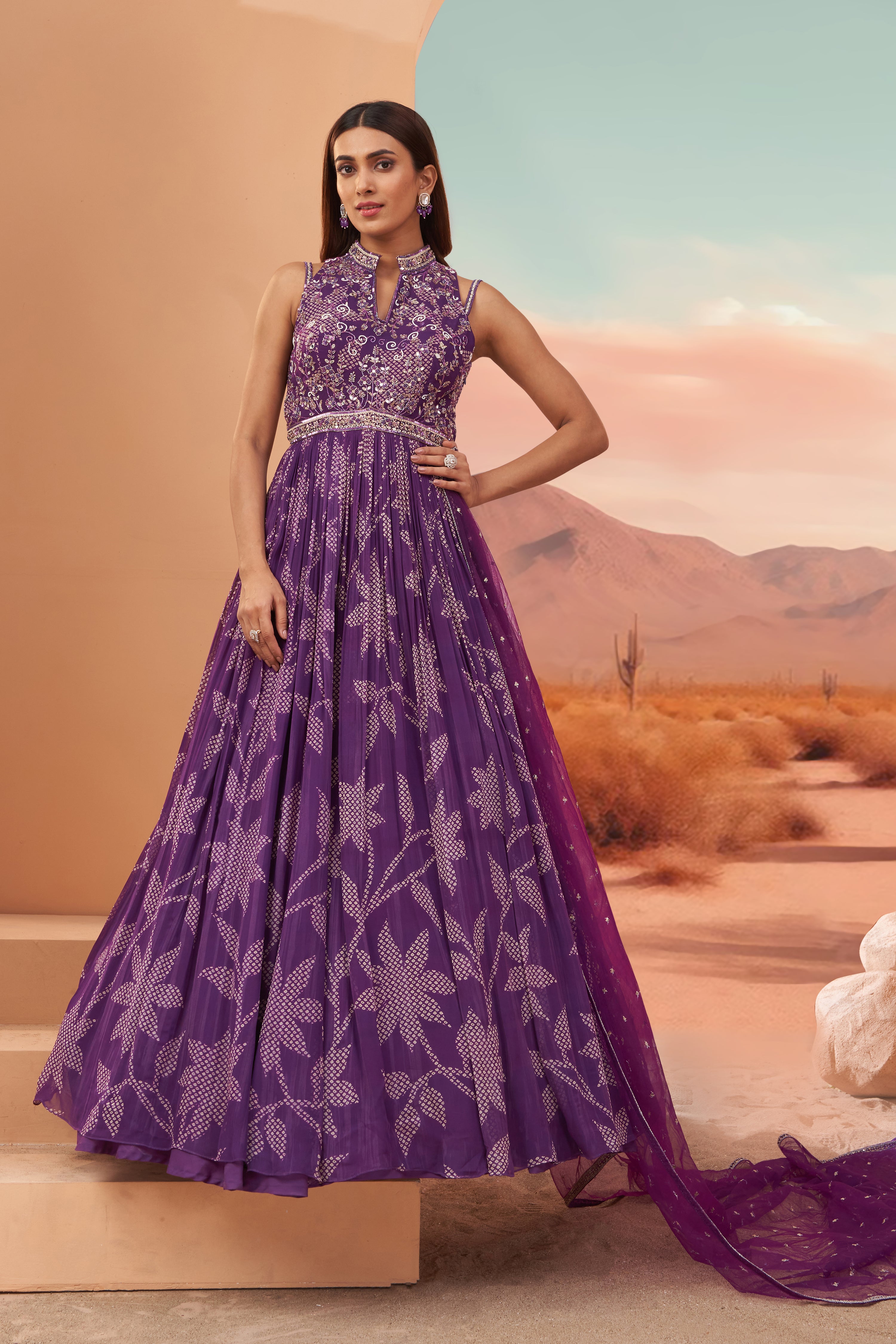 Purple Blossom Anarkali