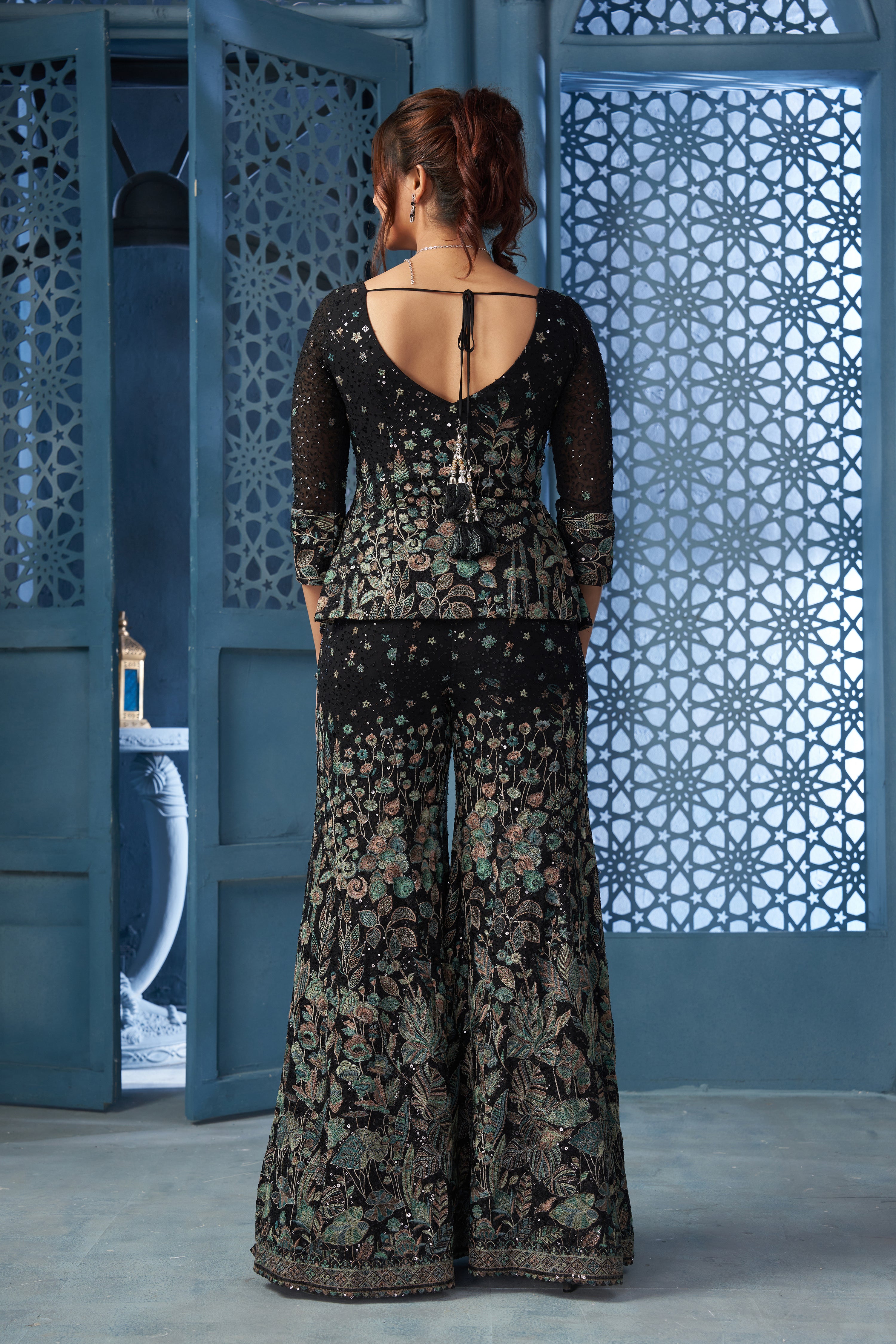 Black Blossom Sharara Set