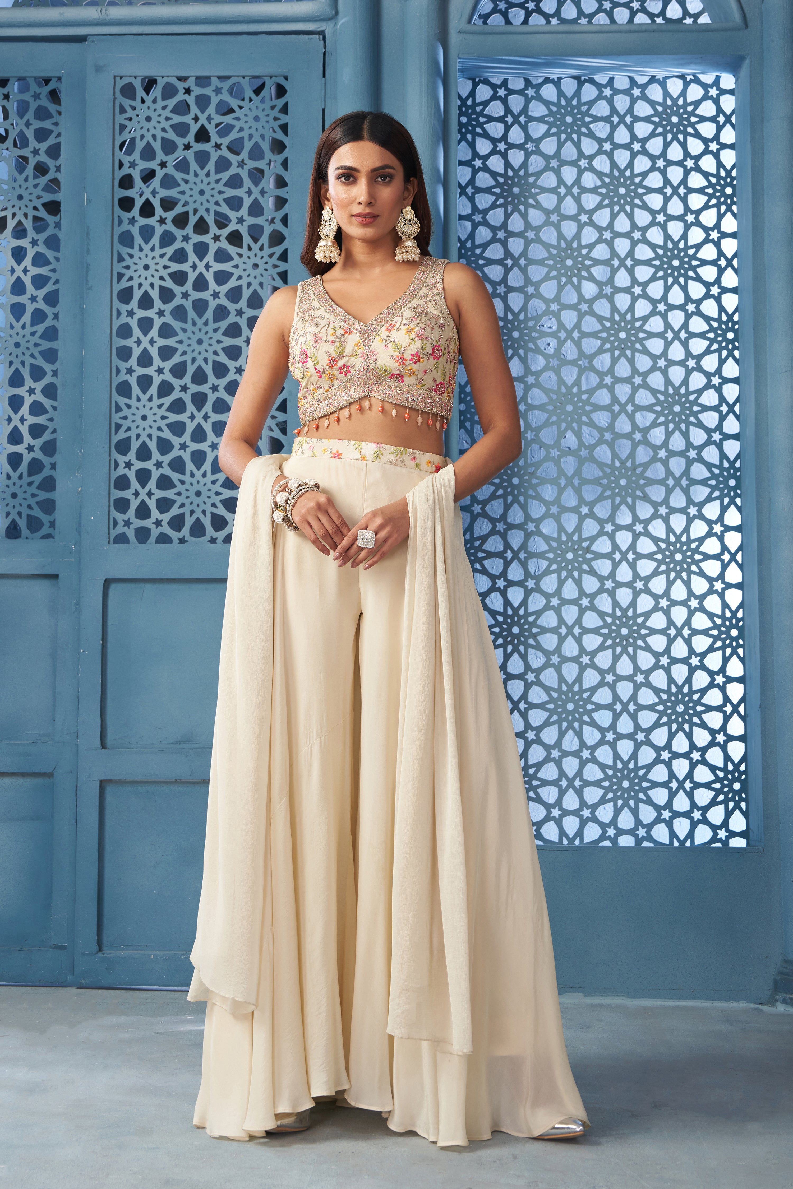 Cream Flair Sharara Set