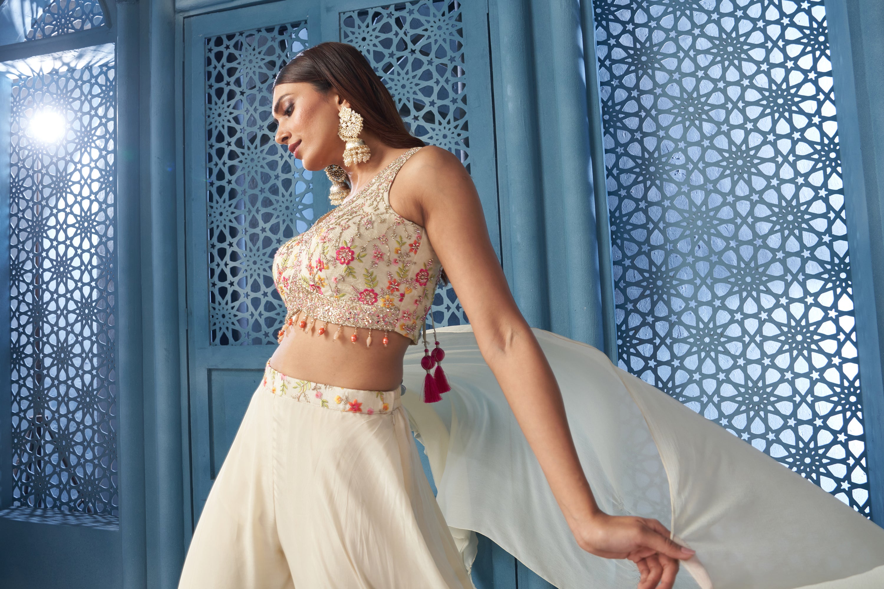 Cream Flair Sharara Set