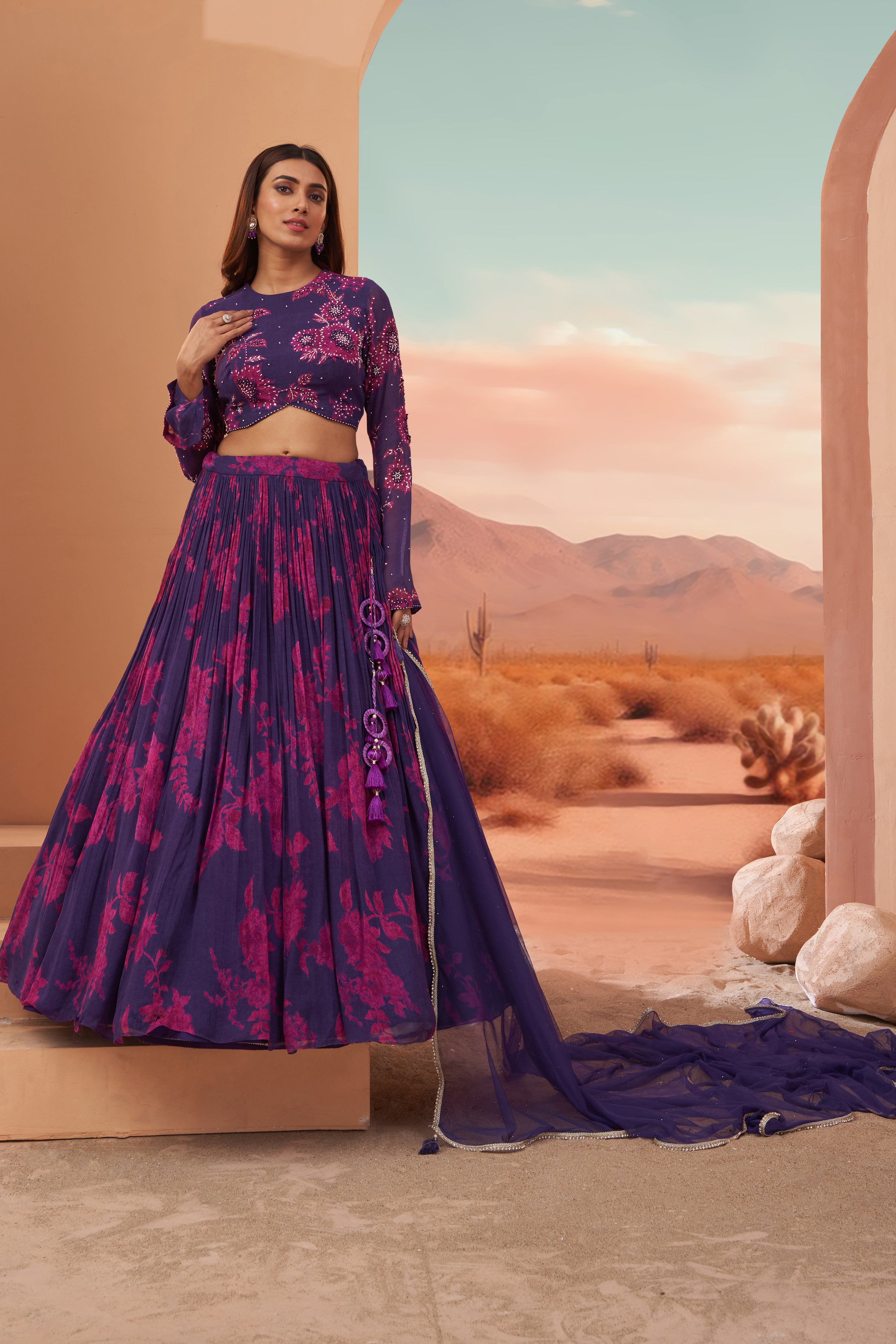 Purple Floral Lehenga