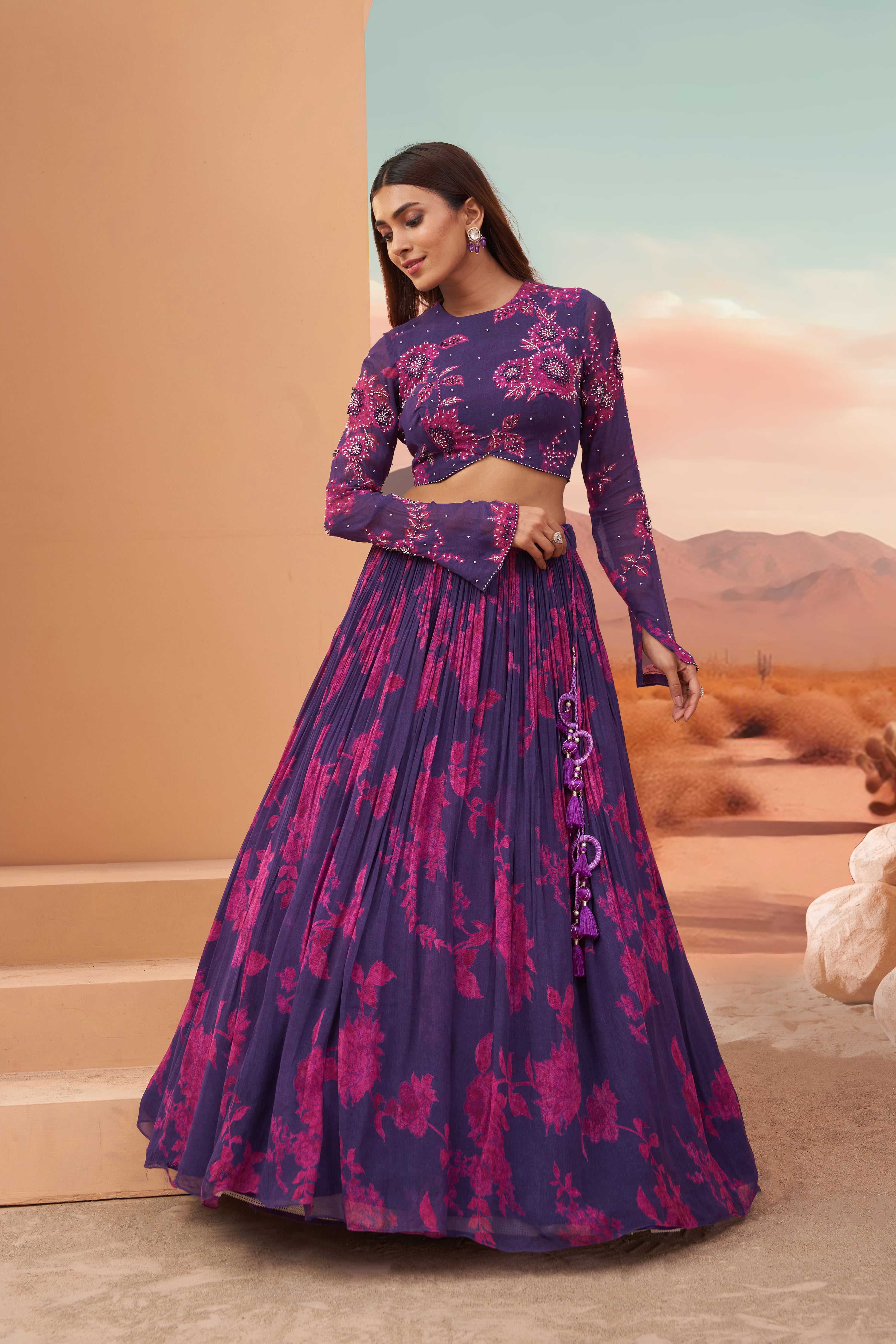 Purple Floral Lehenga