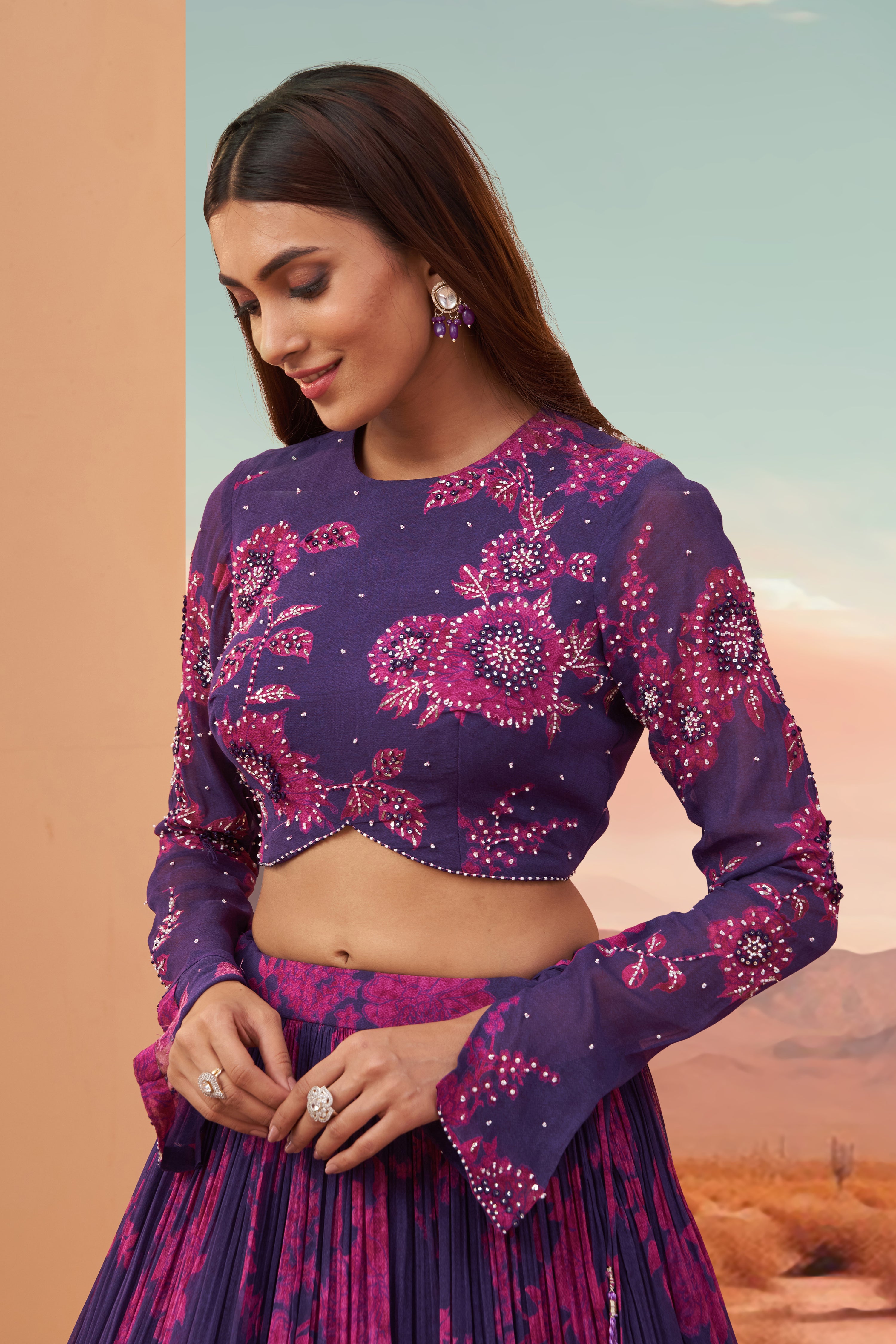 Purple Floral Lehenga