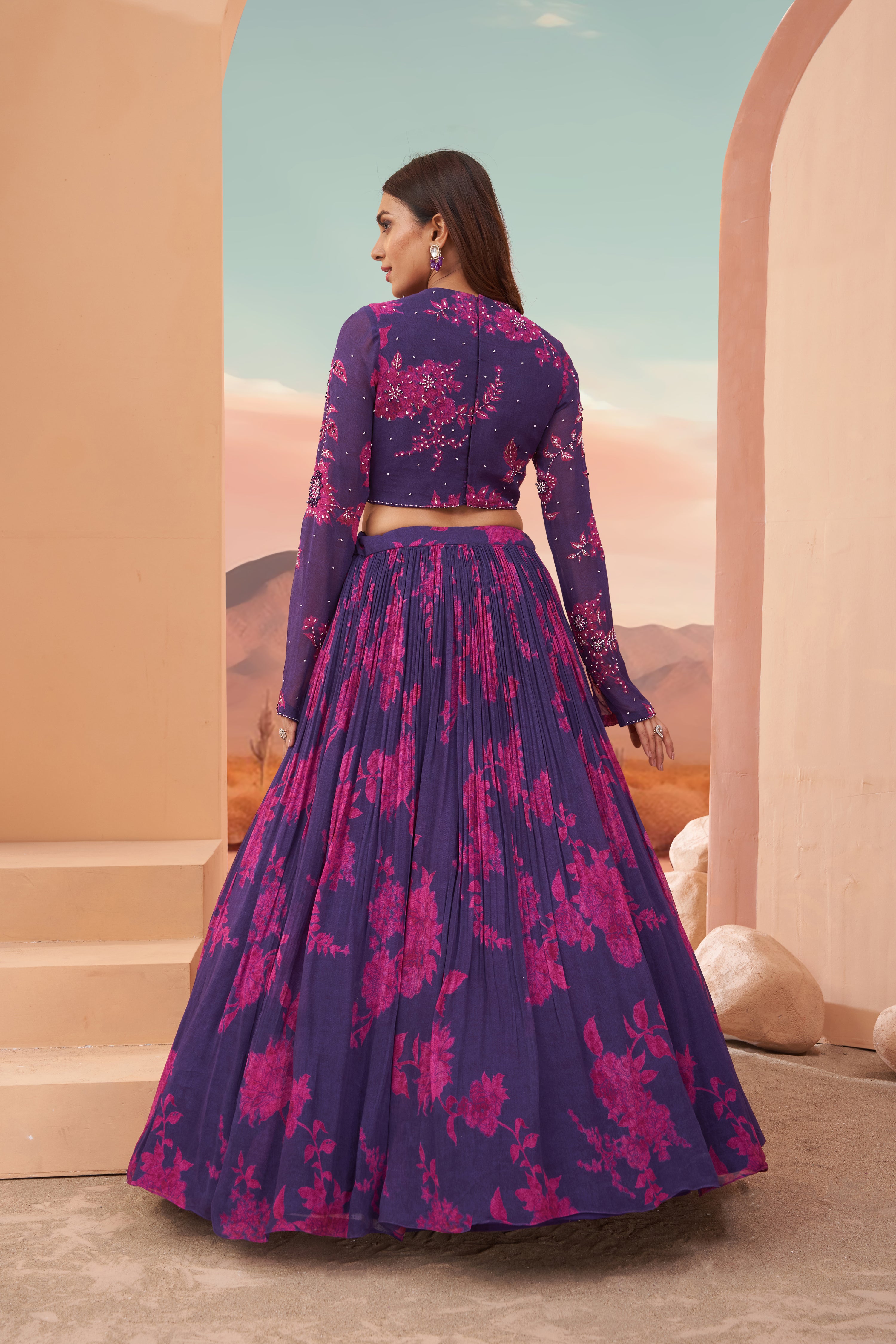 Purple Floral Lehenga