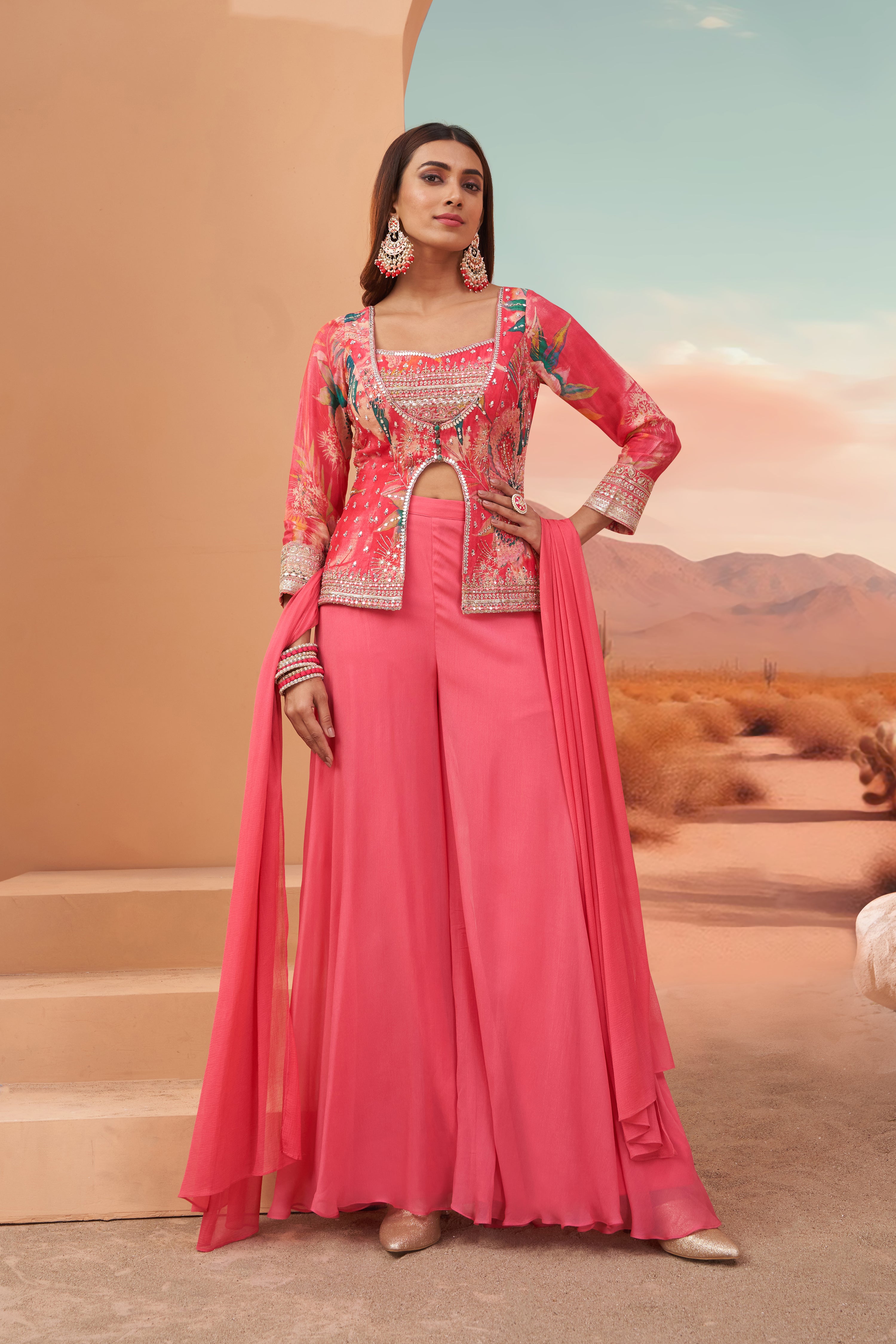 Magenta Floral Sharara Set