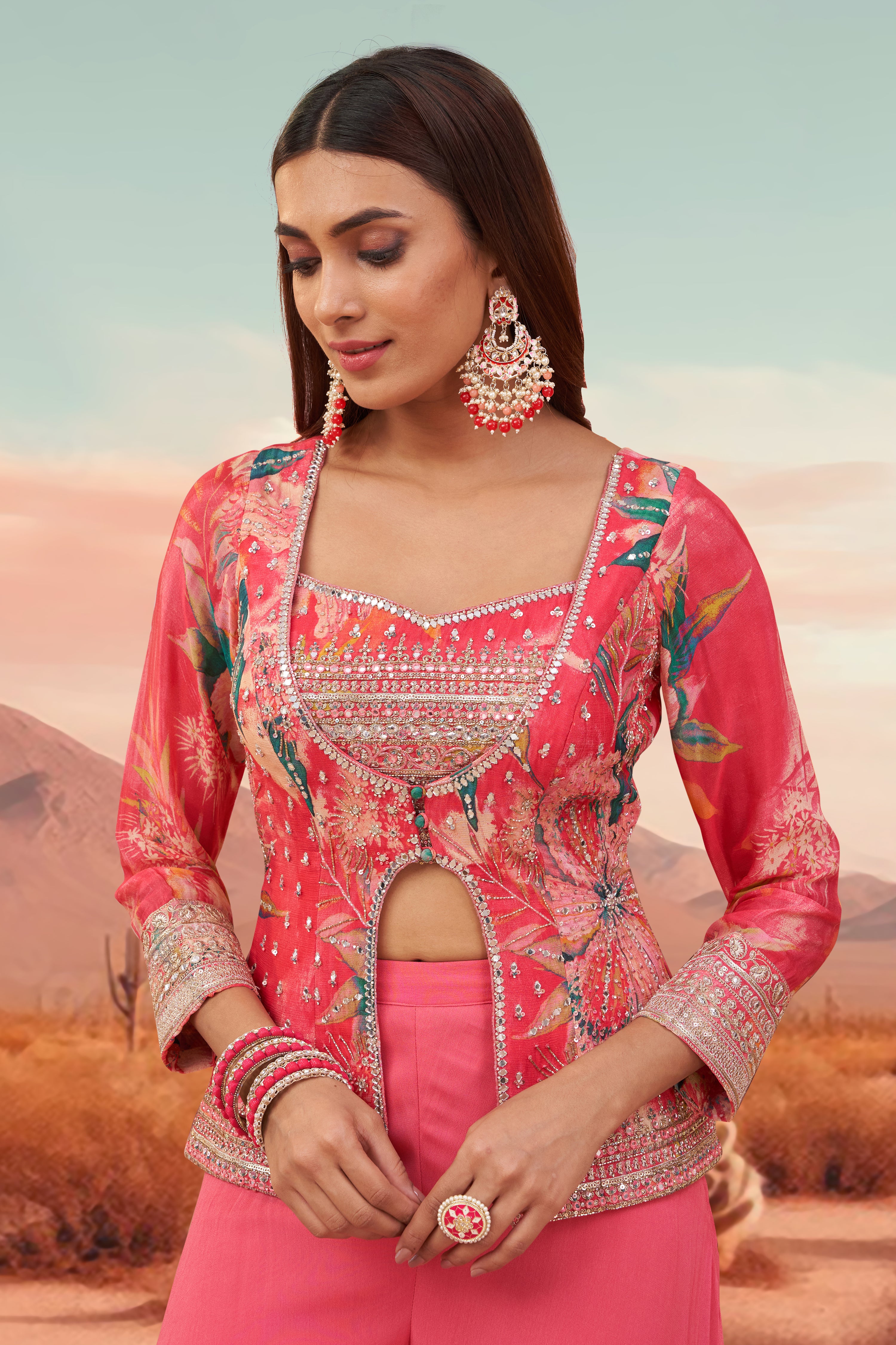 Magenta Floral Sharara Set