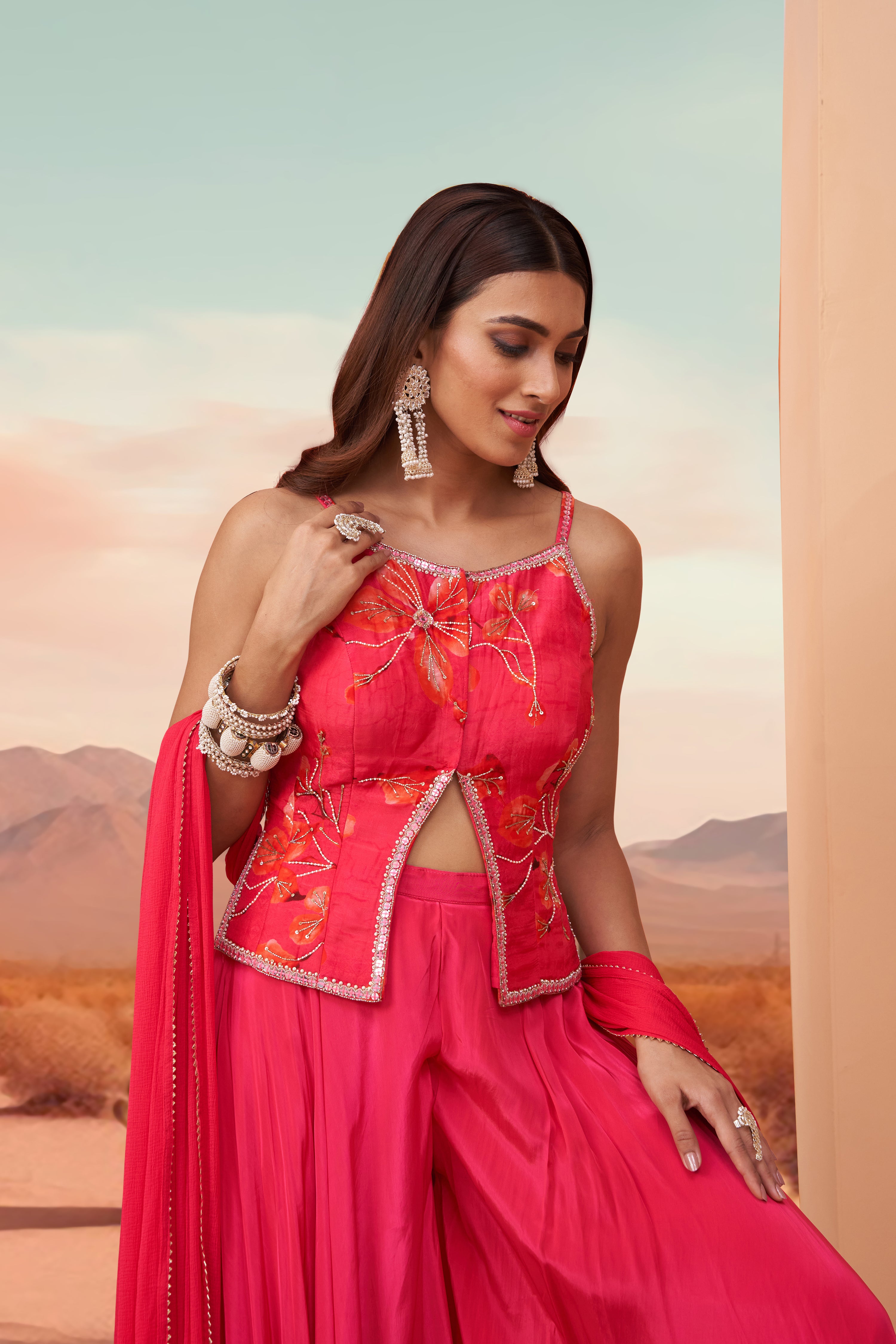 Coral Charm Sharara Set