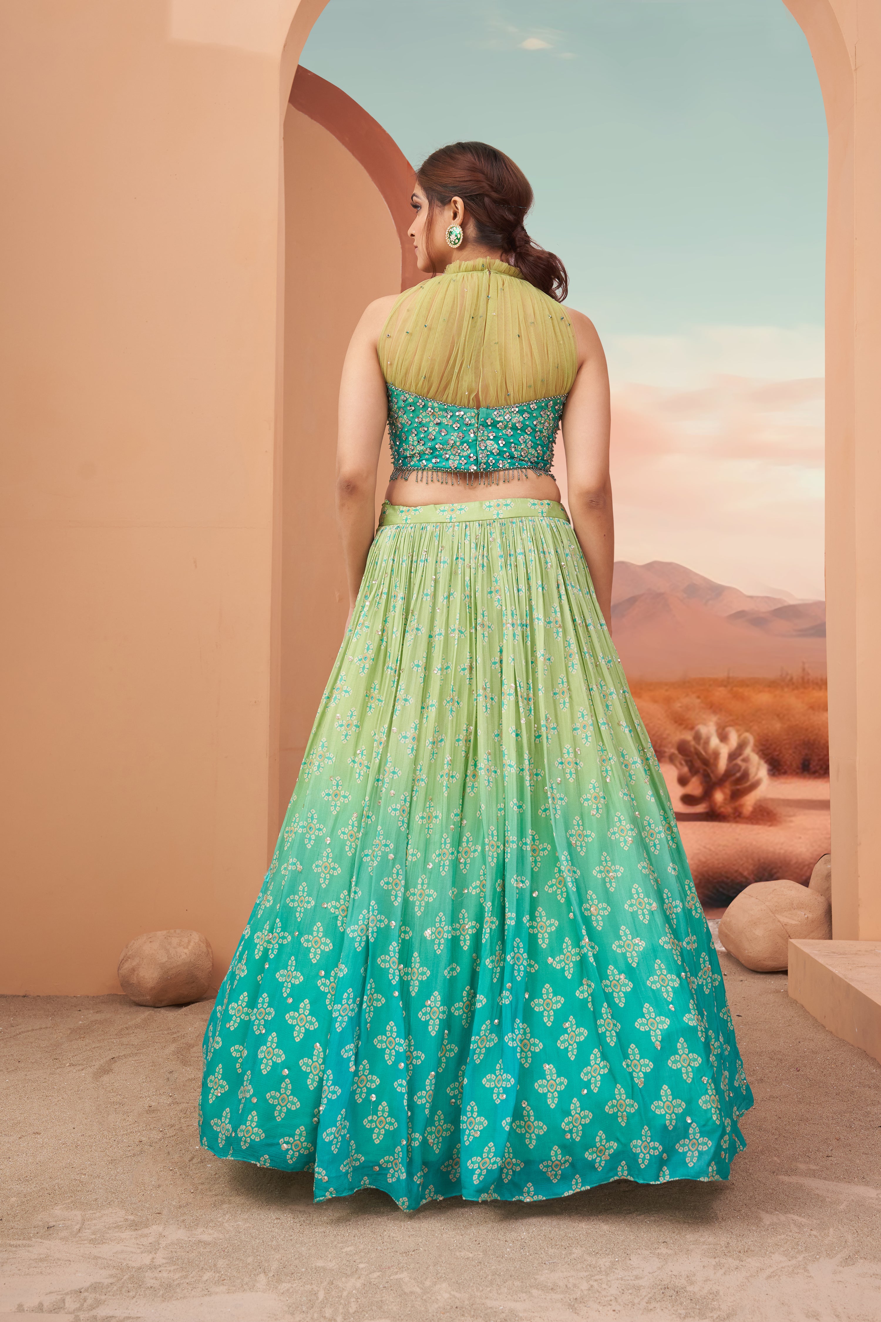 Emerald Green Fusion Lehenga