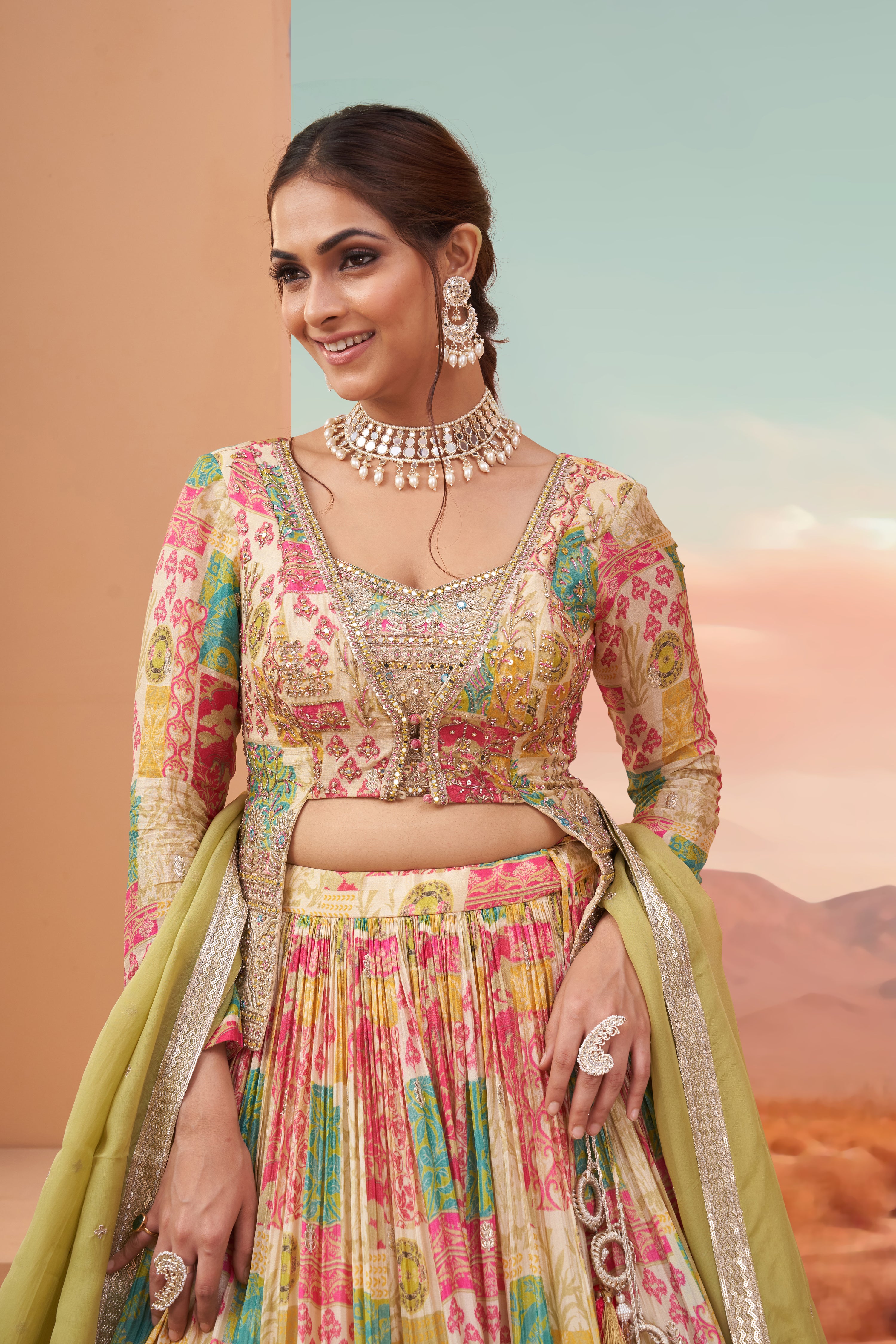 Beige Bloom Lehenga