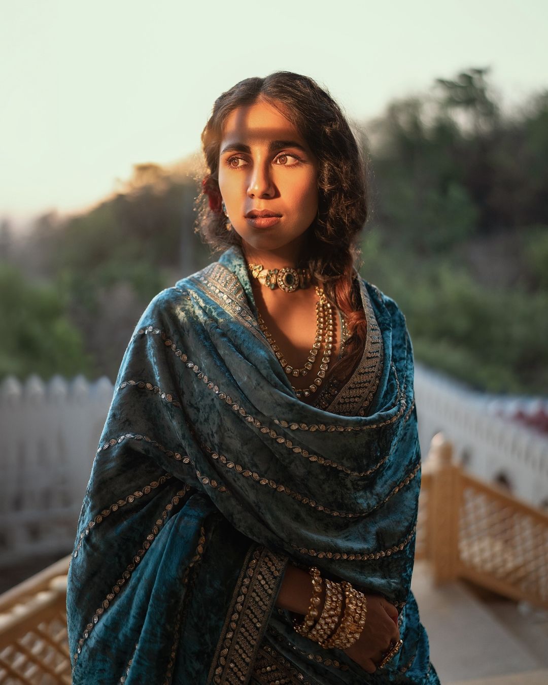 Blue Velvet Gilded Lehenga